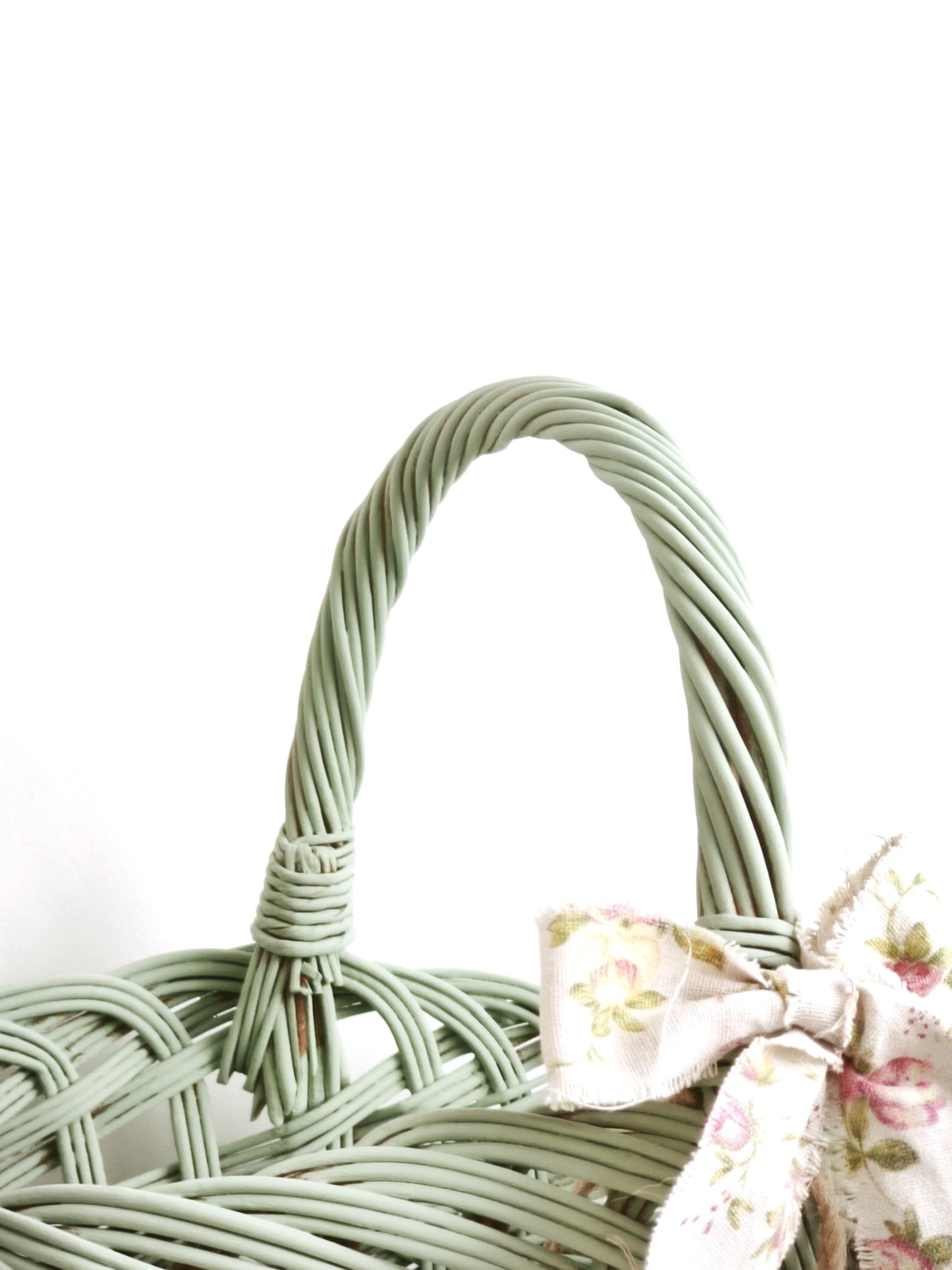 Green Wicker Market Basket with Bow