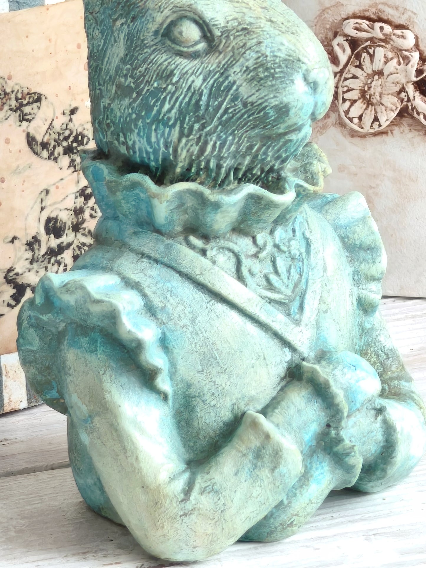 Turquoise Blue Rabbit Hare Bust Statue, Figurine, Ornament, Shabby Chic Decor