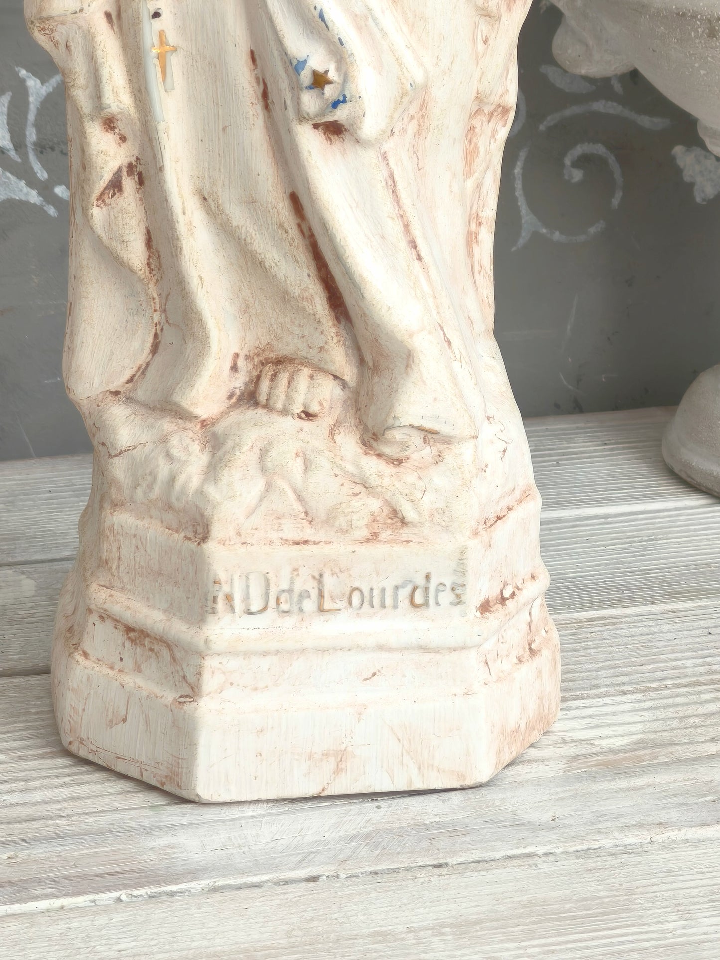 Vintage French Chalkware Madonna Statue, Plaster Virgin Mary Sculpture