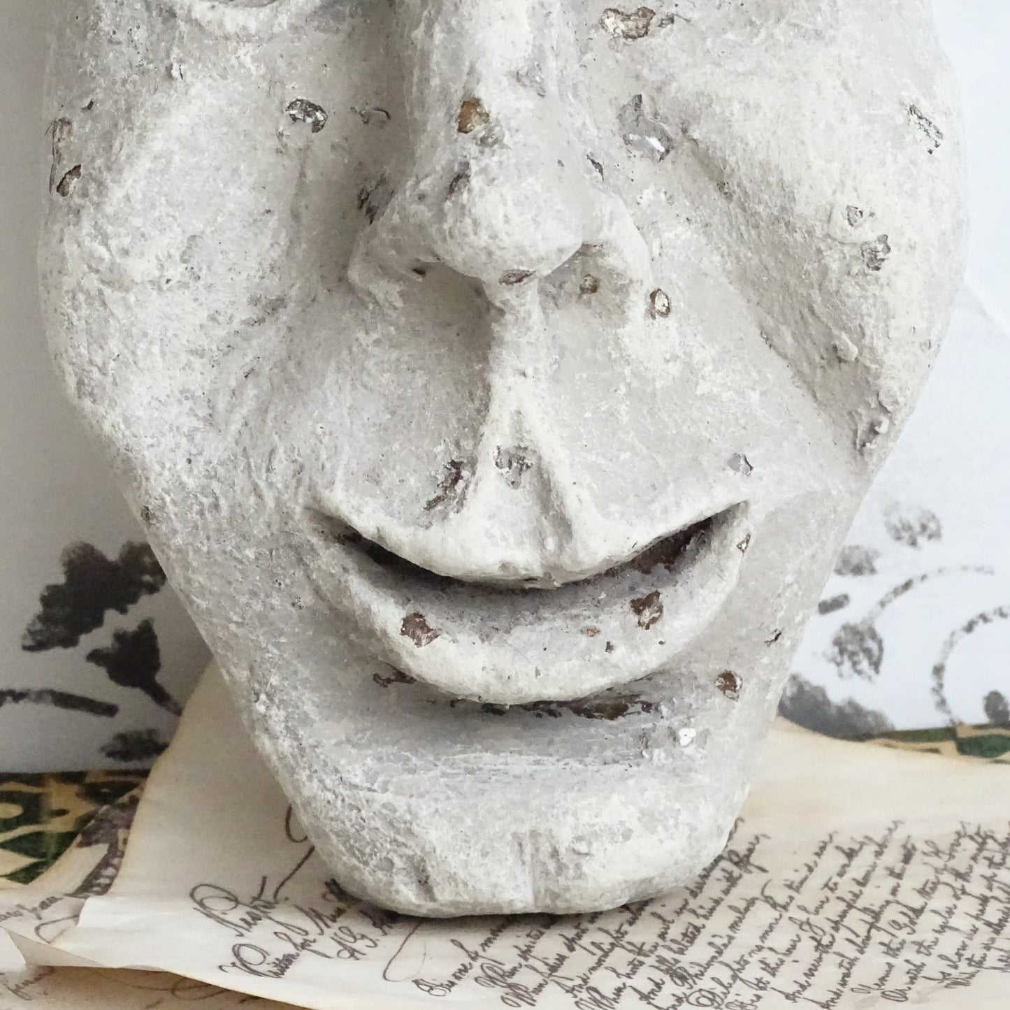 Grotesque Plaster Face Wall Sculpture, Distressed Creepy Portrait Mask Human Face, Head