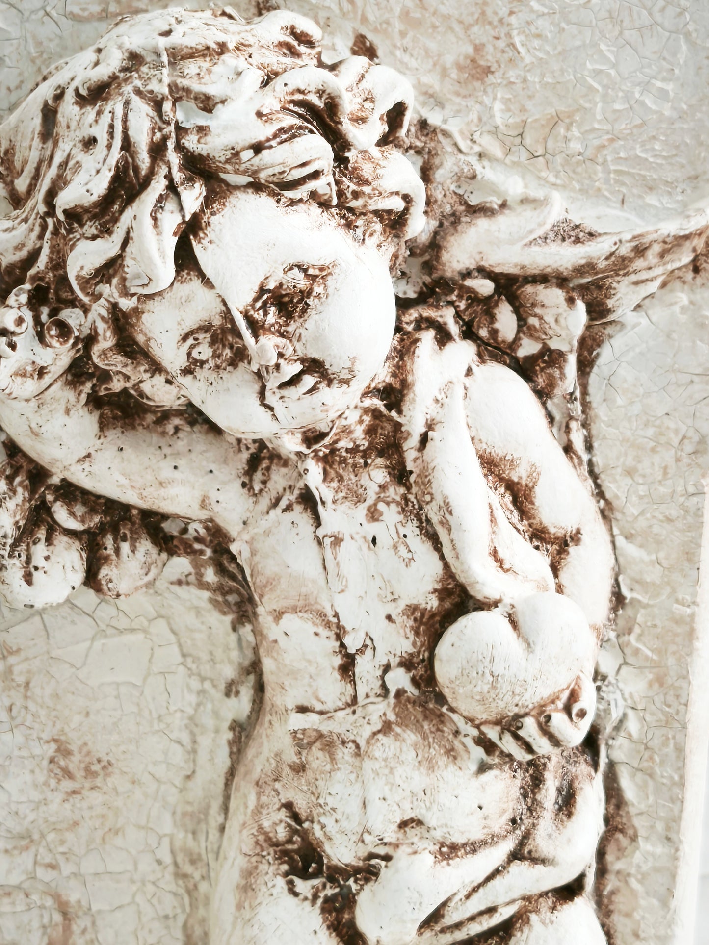Plaster Cherub Sculpture on Stand, Chalkware Angel Statue