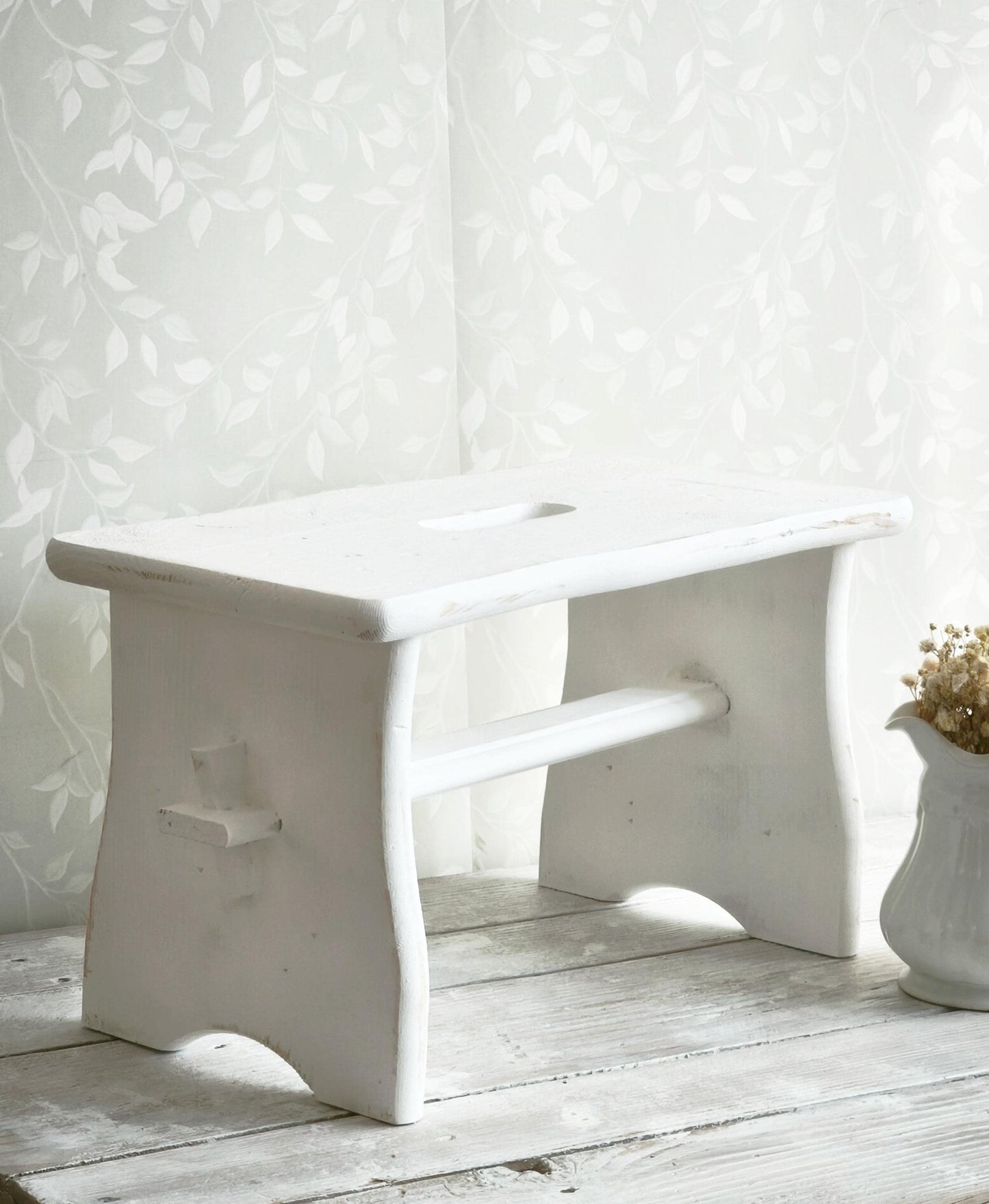 Primitive White Wood Step Stool: Rustic Modern Farmhouse Decor, Plant Stand