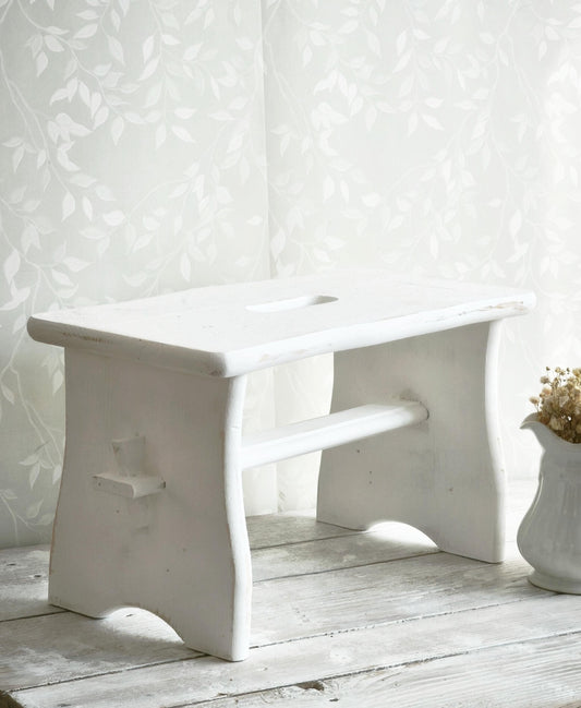 Primitive White Wood Step Stool: Rustic Modern Farmhouse Decor, Plant Stand