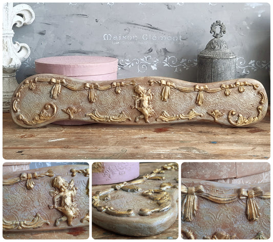 Cherubs Wood Wall Plaque, French Decor Panel Above Door