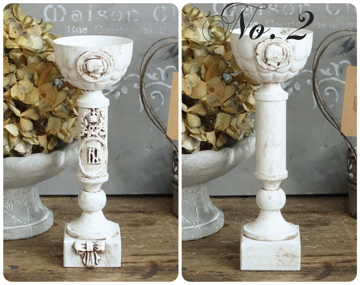 White Decorative Metal Urn Vase, Shabby Chic Decor