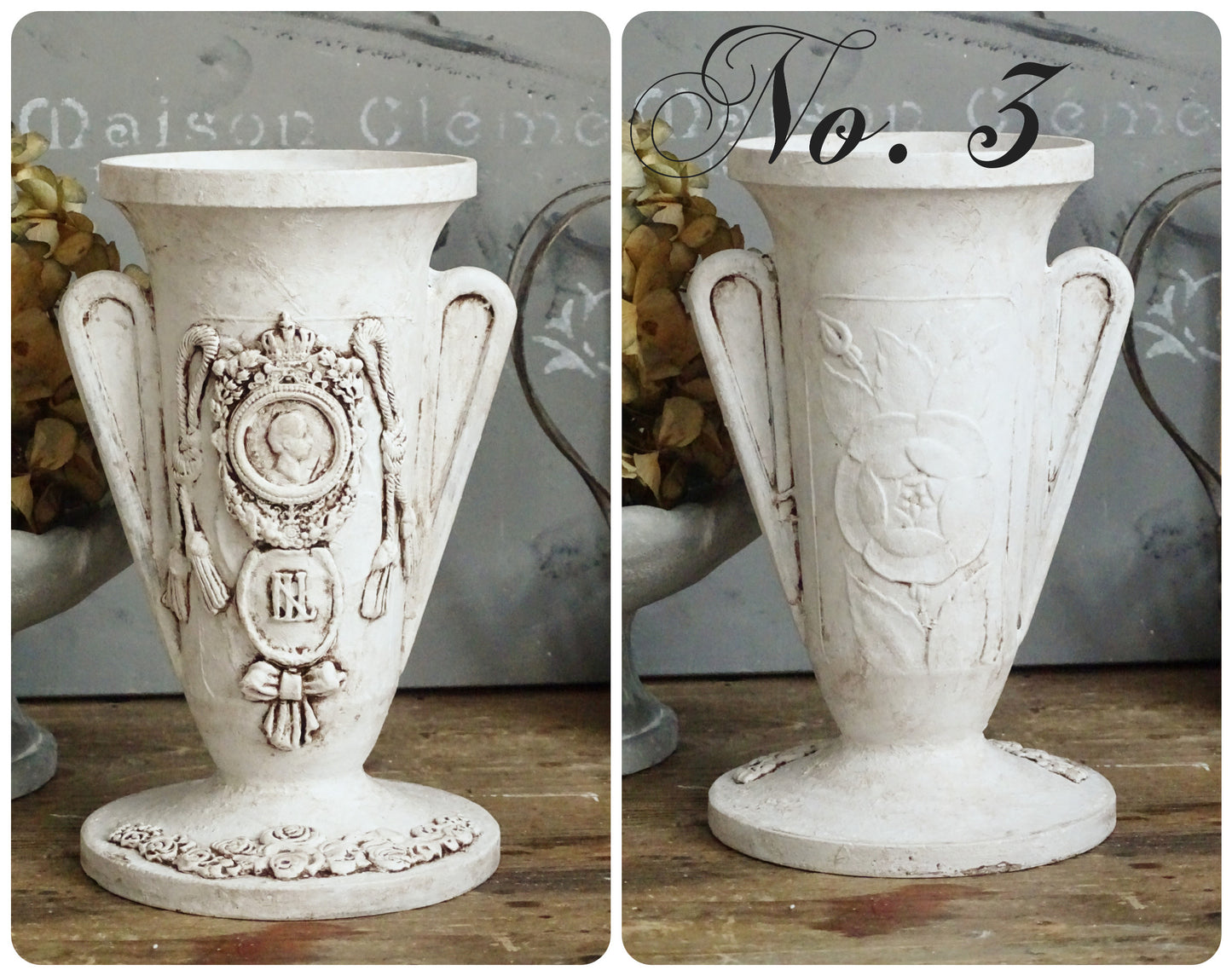 White Decorative Metal Urn Vase, Shabby Chic Decor