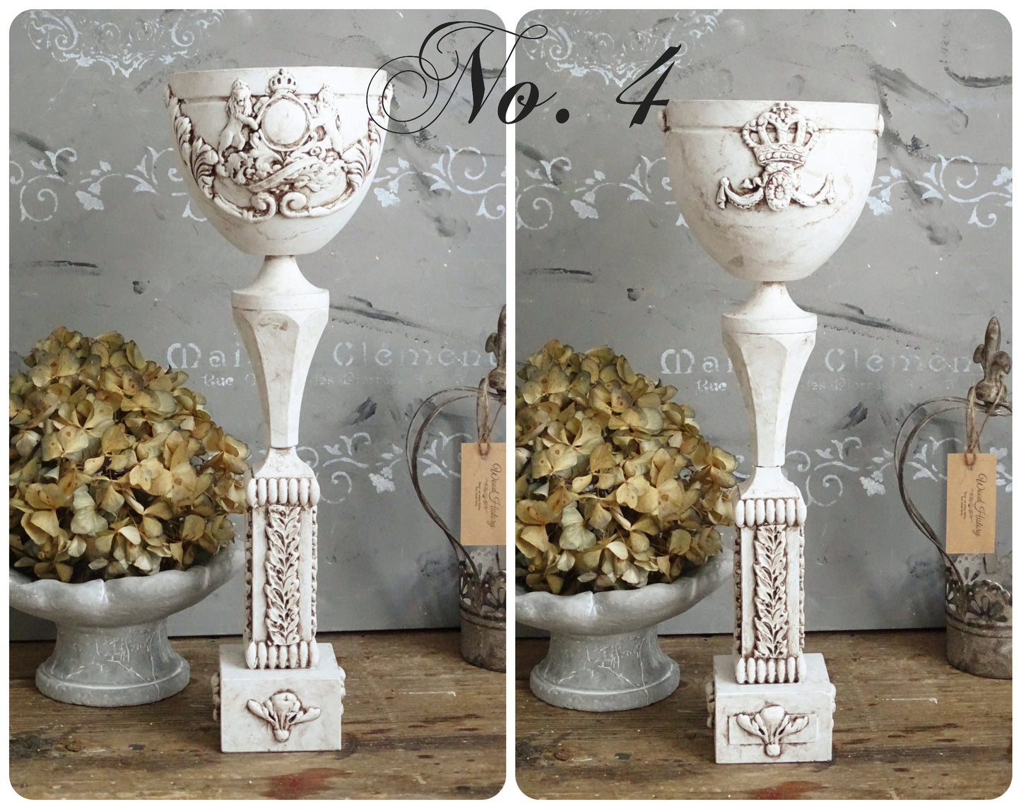 White Decorative Metal Urn Vase, Shabby Chic Decor