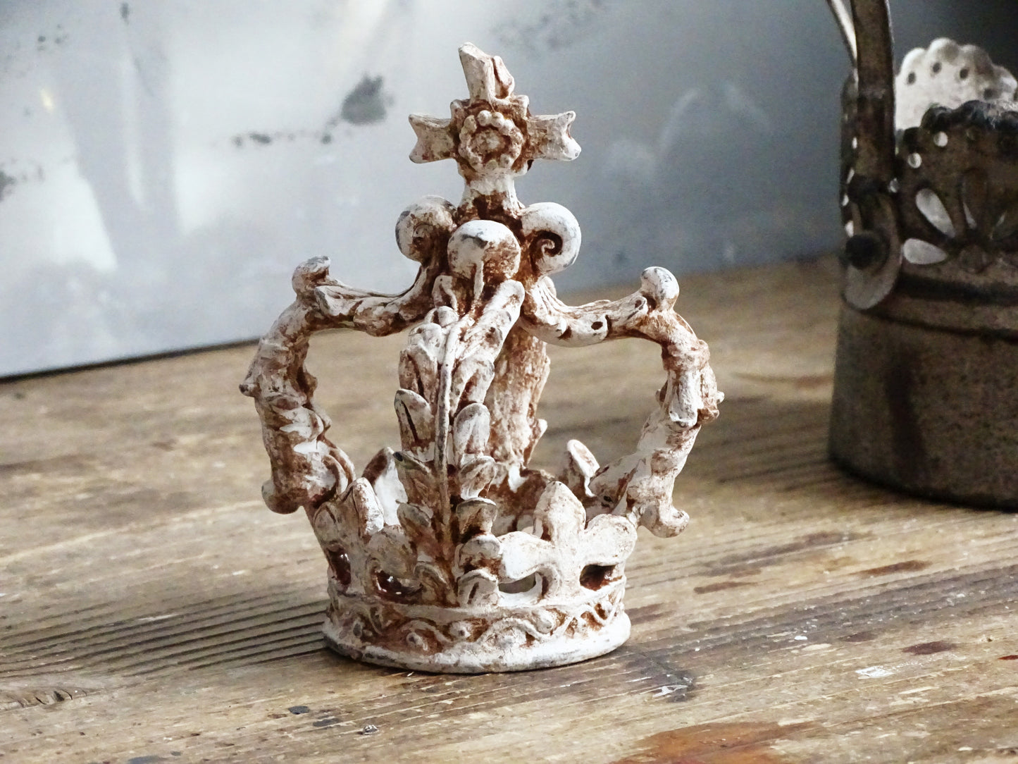 Aged Figurine Cherub, Crown, Rocking Horse, Bird, Urn Vase, Shabby Chic Decor