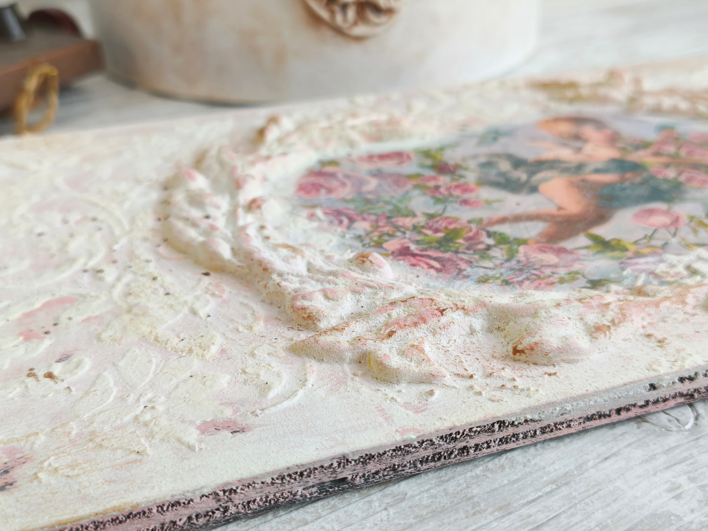 Pink or White Cherub Wall Plaque, Antique French Inspired Wall Decor