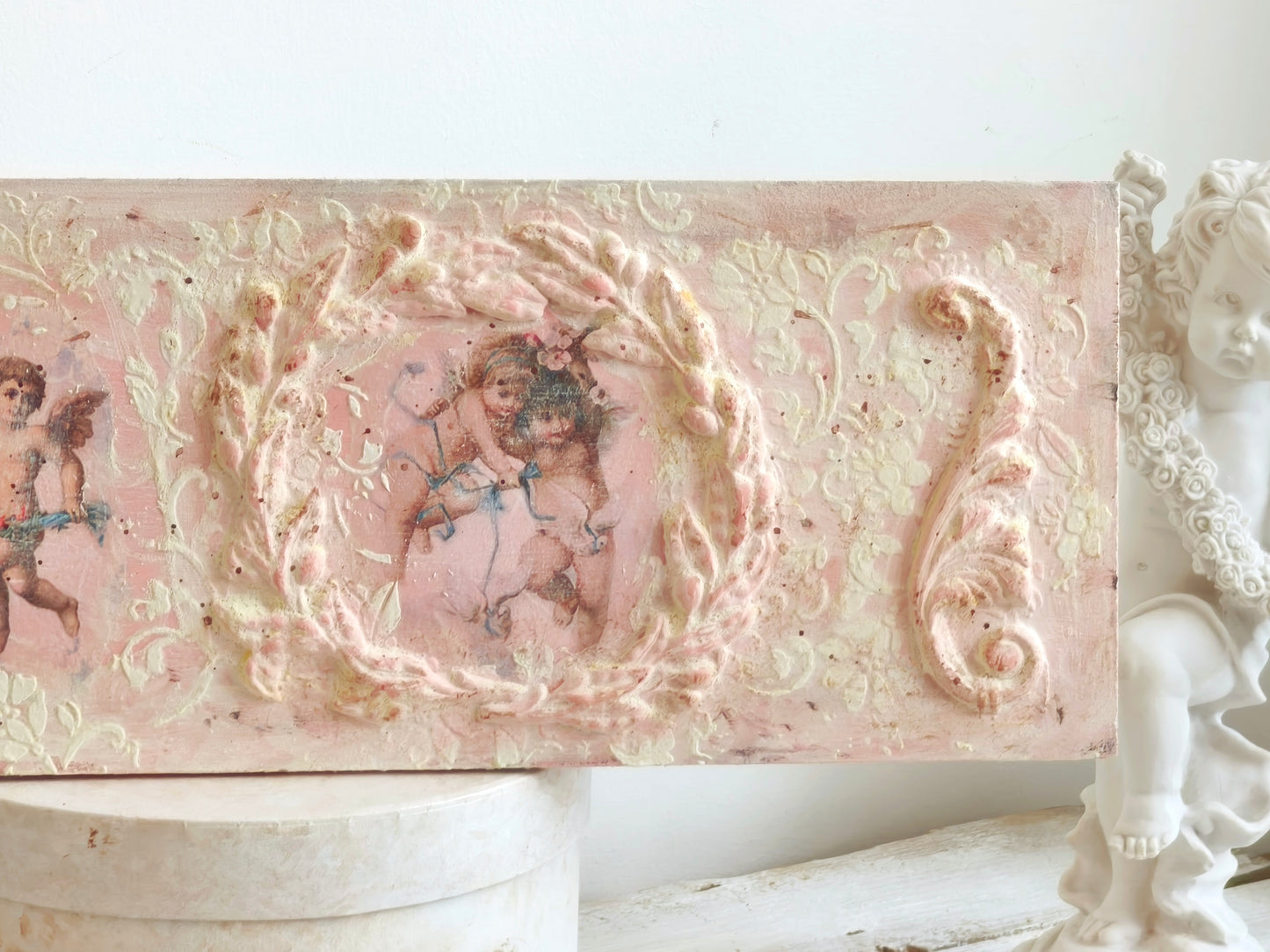 Pink or White Cherub Wall Plaque, Antique French Inspired Wall Decor