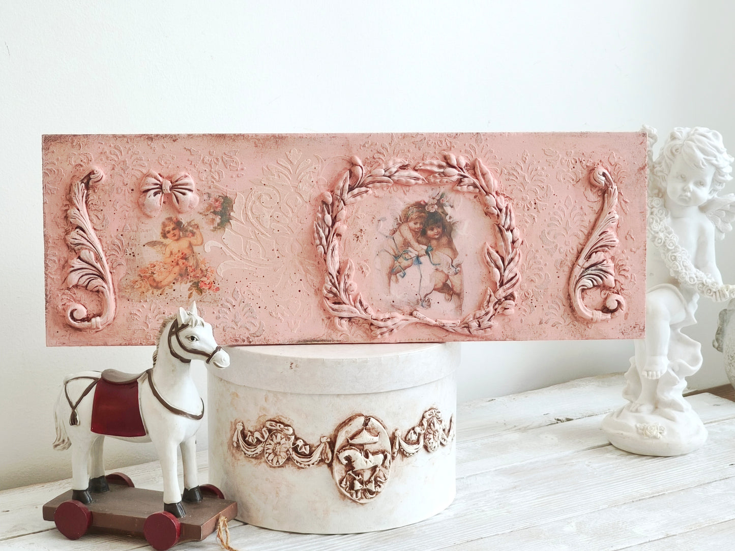 Pink or White Cherub Wall Plaque, Antique French Inspired Wall Decor