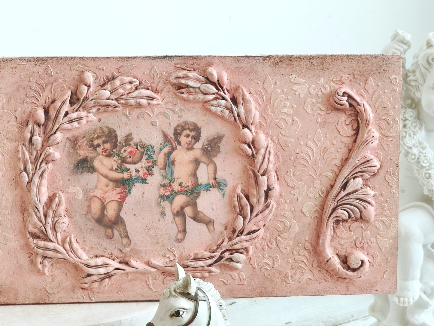 Pink or White Cherub Wall Plaque, Antique French Inspired Wall Decor