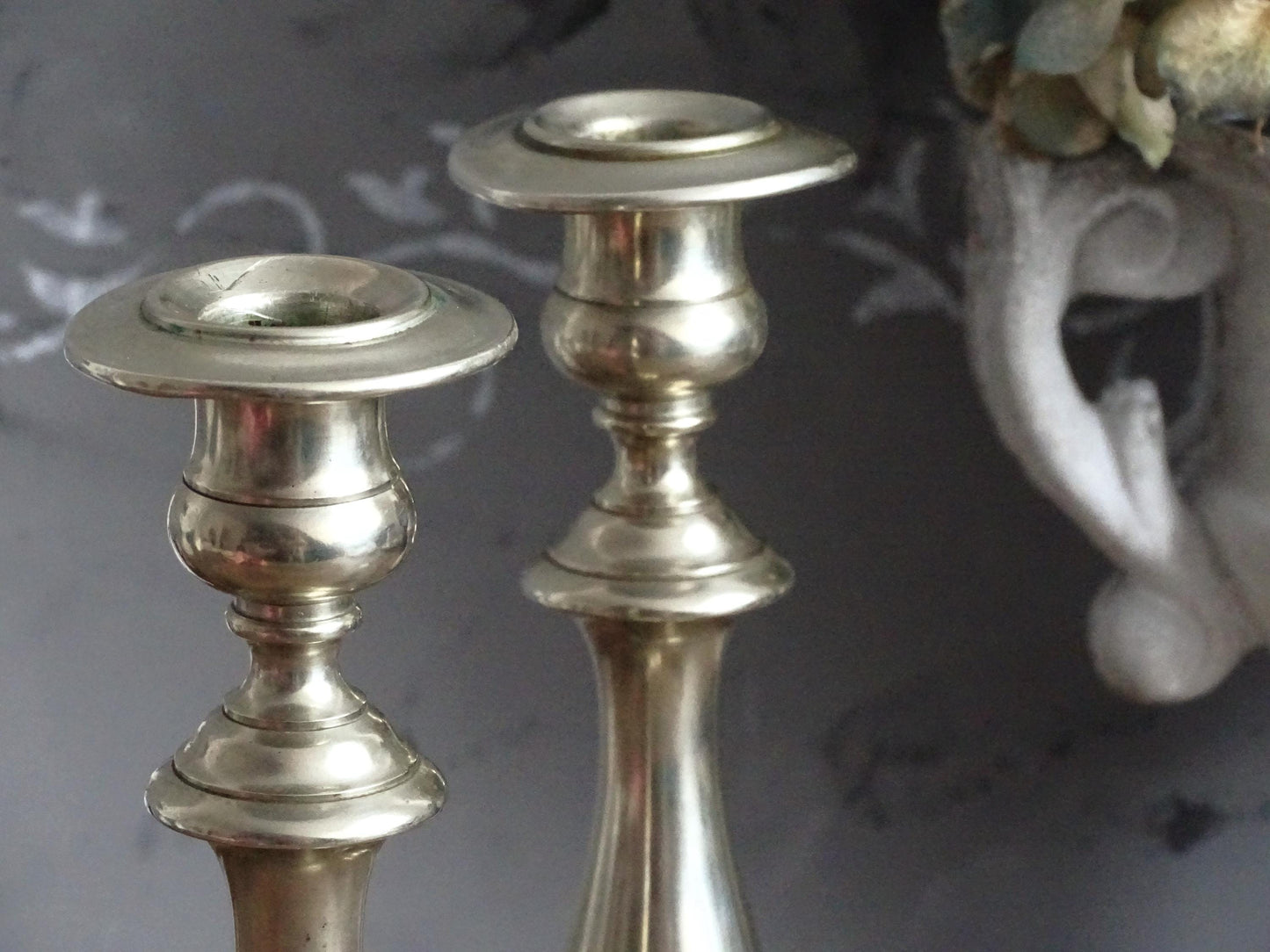 Pair 1870s Antique Silverplated Candlestick BMF, Tall Metal Candlestick Berndorf Metalware, Silver Candle Holders