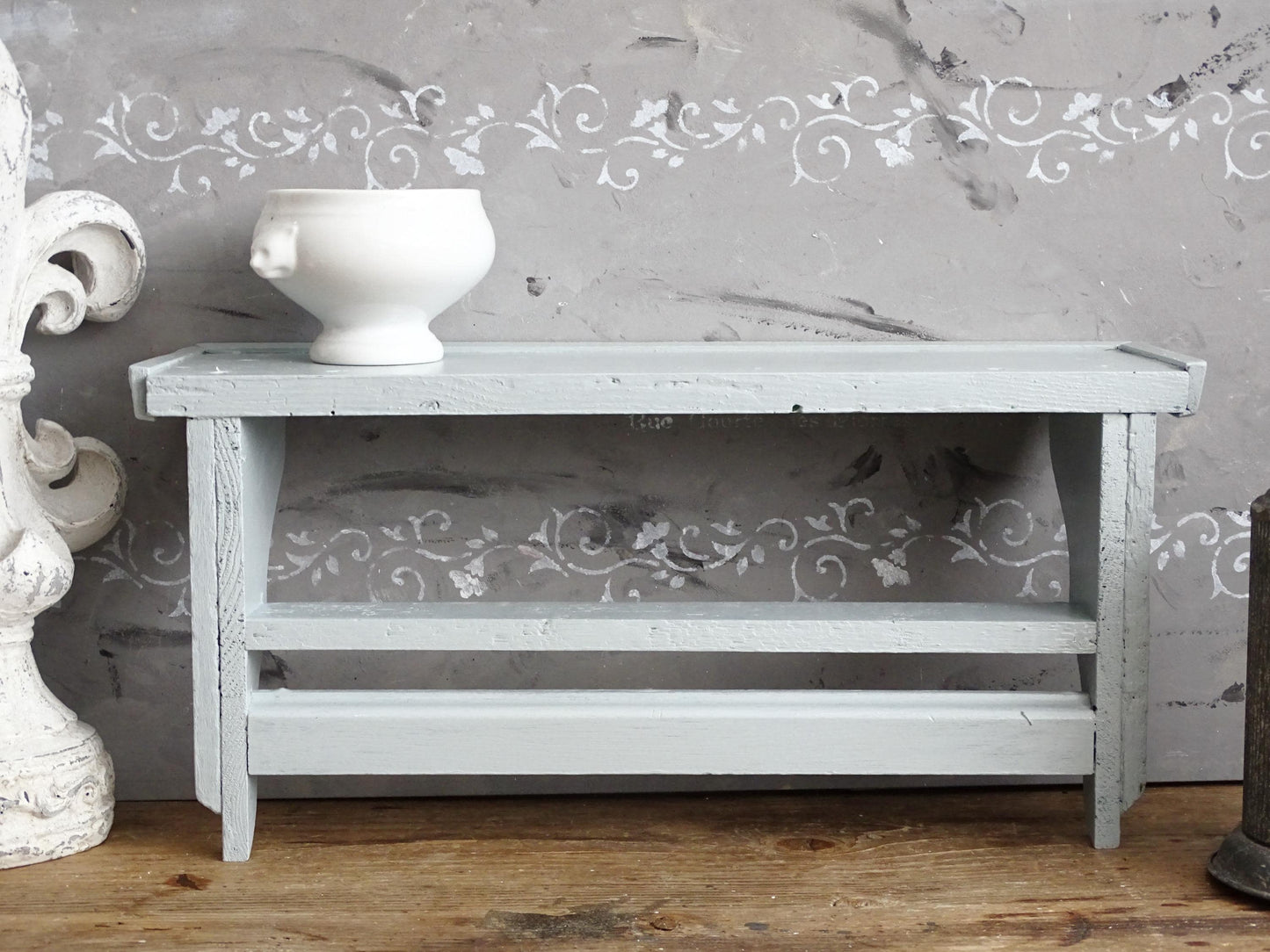 Blue 2-Tier Wood Corbel Wall Shelf with Pegs: Shabby Chic Spice Rack