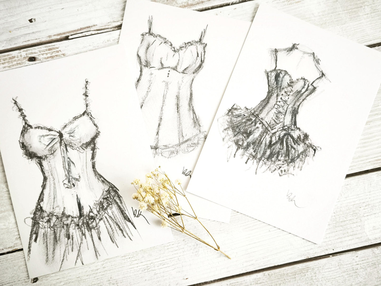 Original Charcoal Corset Sketch Drawing, French Fashion Lingerie Artwork, Ballet Tutu Dress Art