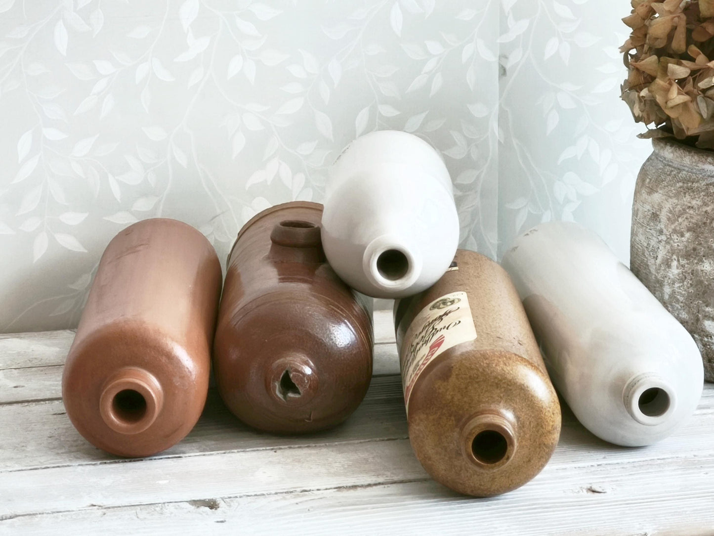 Antique Stoneware Bottle Salt Glazed, Ironstone Pottery Liquor Jar, Ceramic Vase, Hot Water Bottle, Bed Warmer, Modern Farmhouse Decor