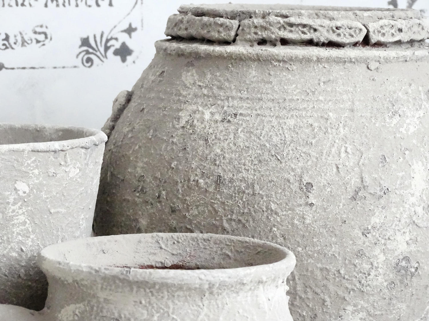 Distressed Gray Ceramic Plant Pot Stone Effect, Textured Planter, Flower Pot Clay Ornaments, Indoor Gardening, Rustic Pottery Vase