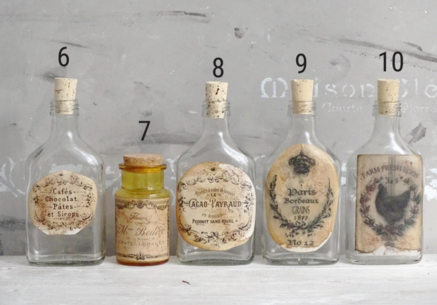 Small Apothecary Medicine Bottle Jar with French Label & Cork Stopper