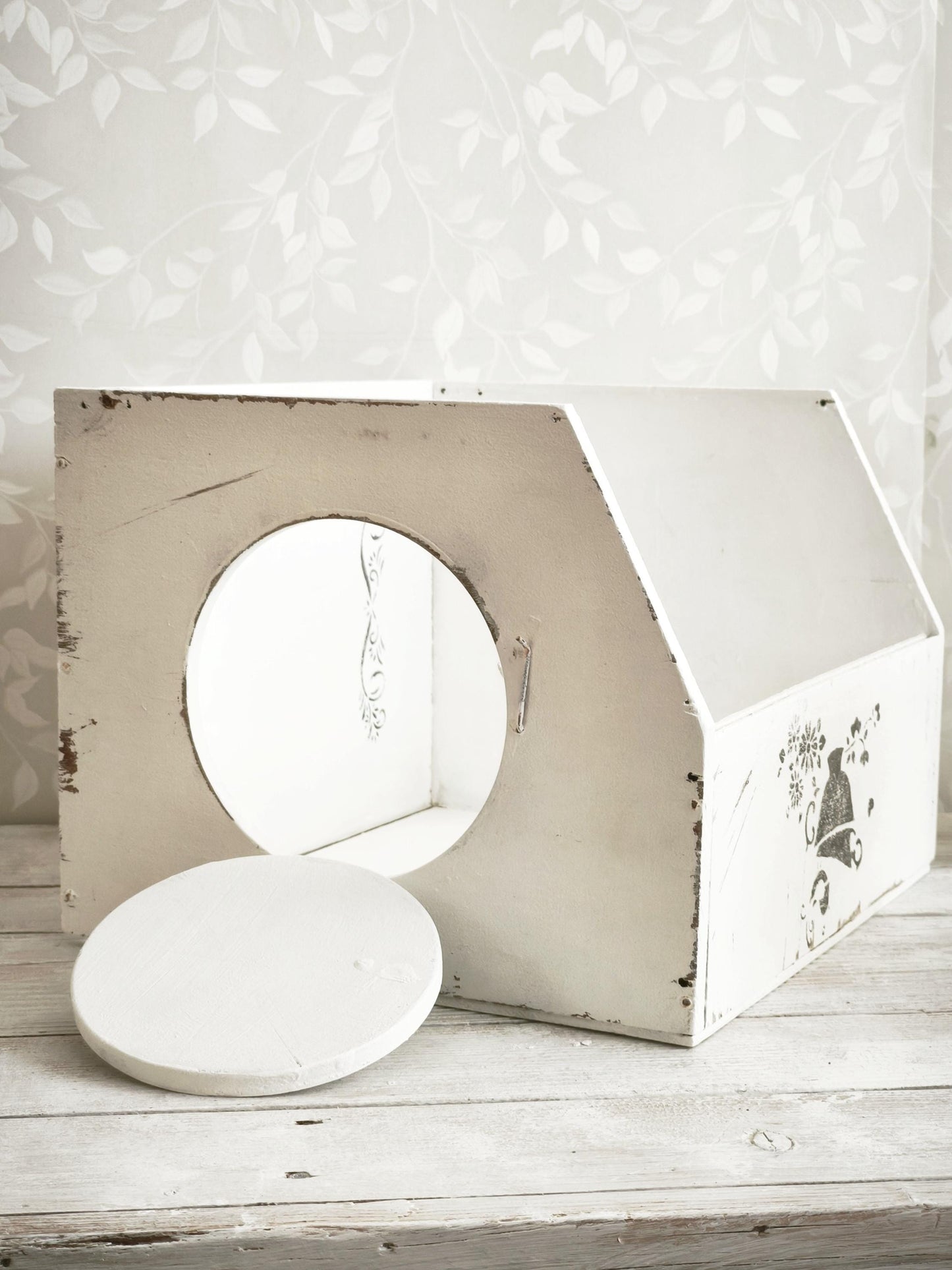 White Wood Storage Box w/ Side Opening, Crate, Tray, Shabby Chic, Large Kitchen Counter Display Box, Modern Farmhouse Decor