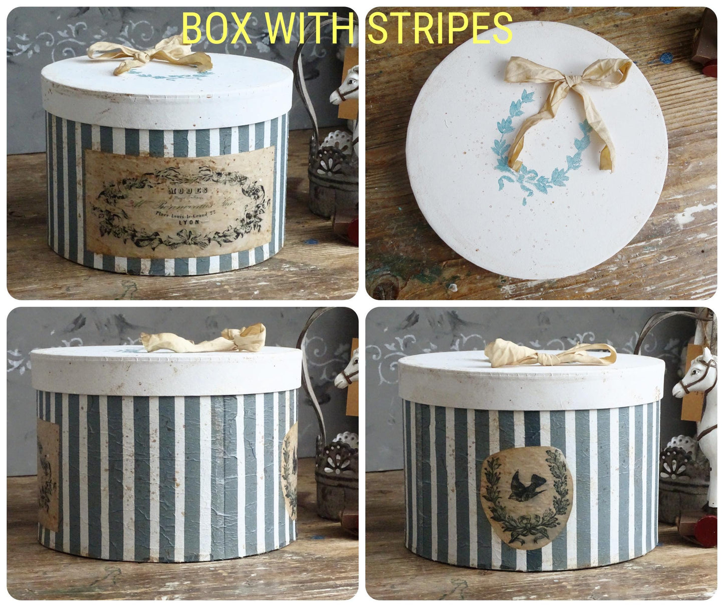 Shabby Chic Hat Box: Aged French Country Decor, Romantic Storage