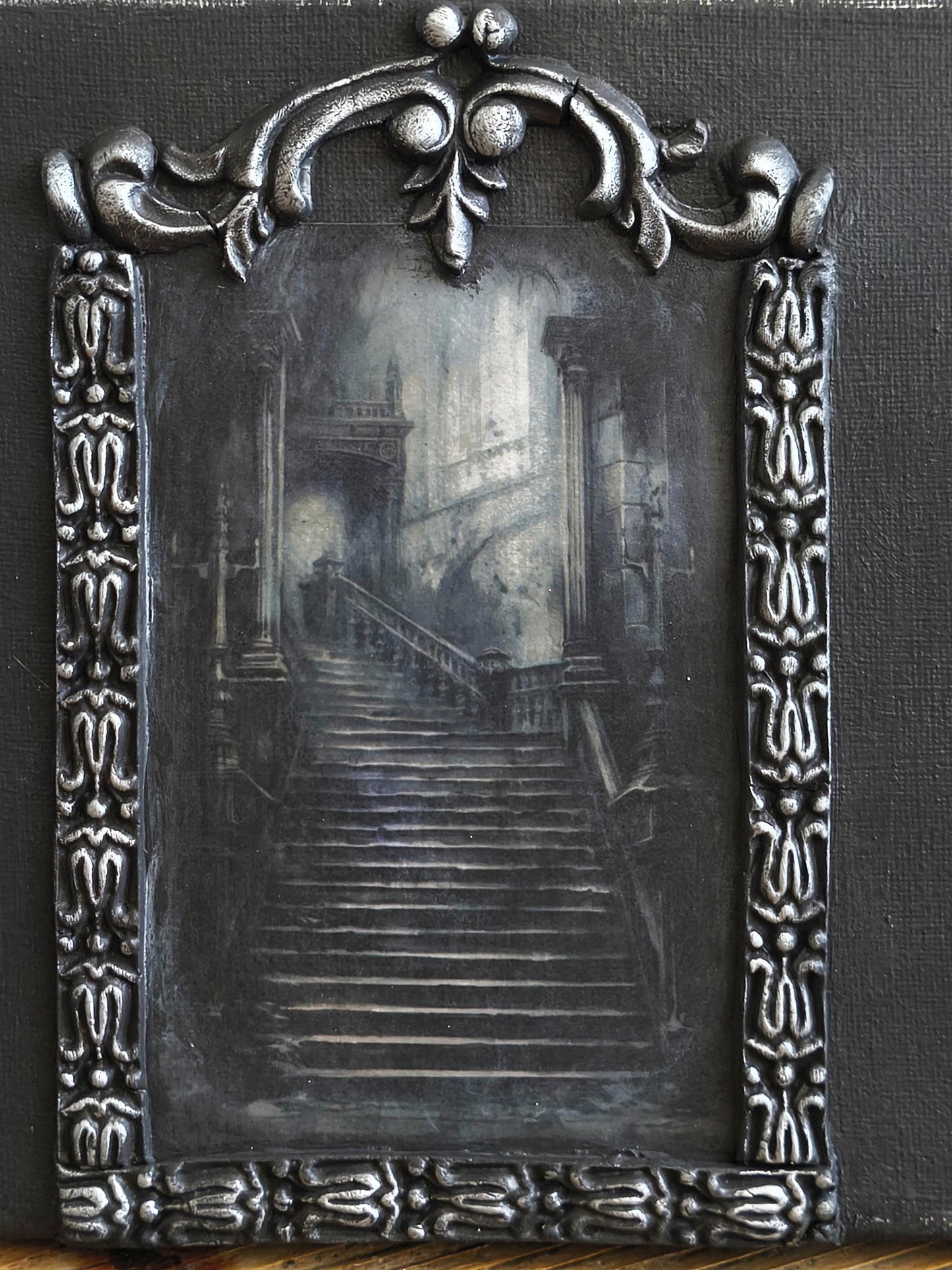 Moonlit Haunted Castle, Gothic Original Artwork on Wood, Hand Painted, Hand Lettered