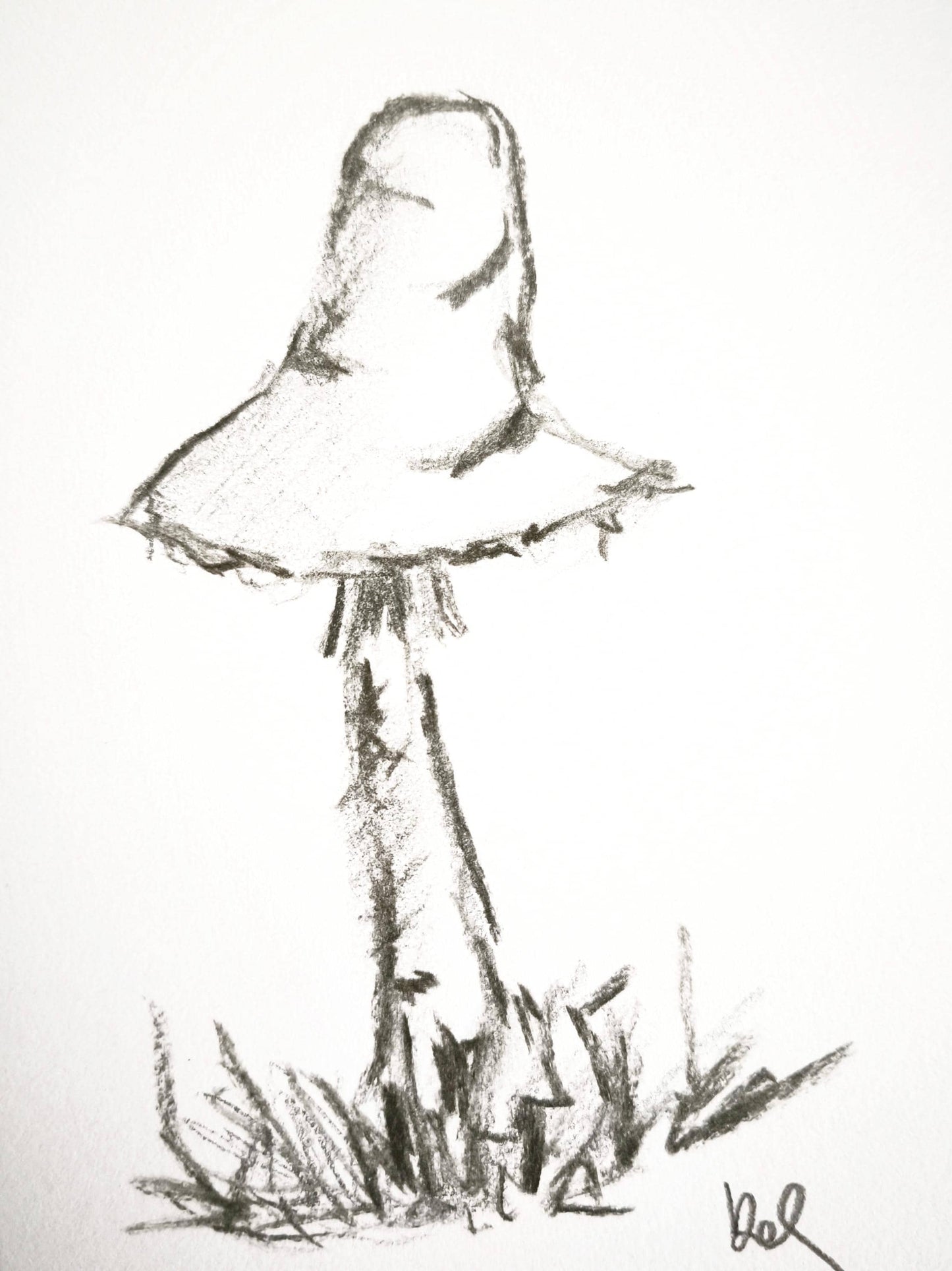 Original Charcoal Mushroom Drawing, Forest Woodland Nature Art, Porcini Sketch