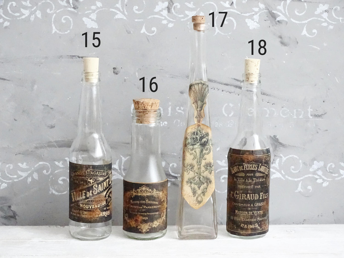 Small Apothecary Medicine Bottle Jar with French Label & Cork Stopper