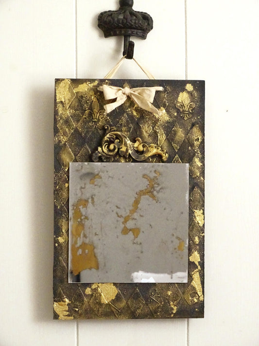Handmade Stained Wall Mirror Black Gold, Old Looking Antiqued Distressed Wall Mirror, Hand Silvered Aged Wall Mirror