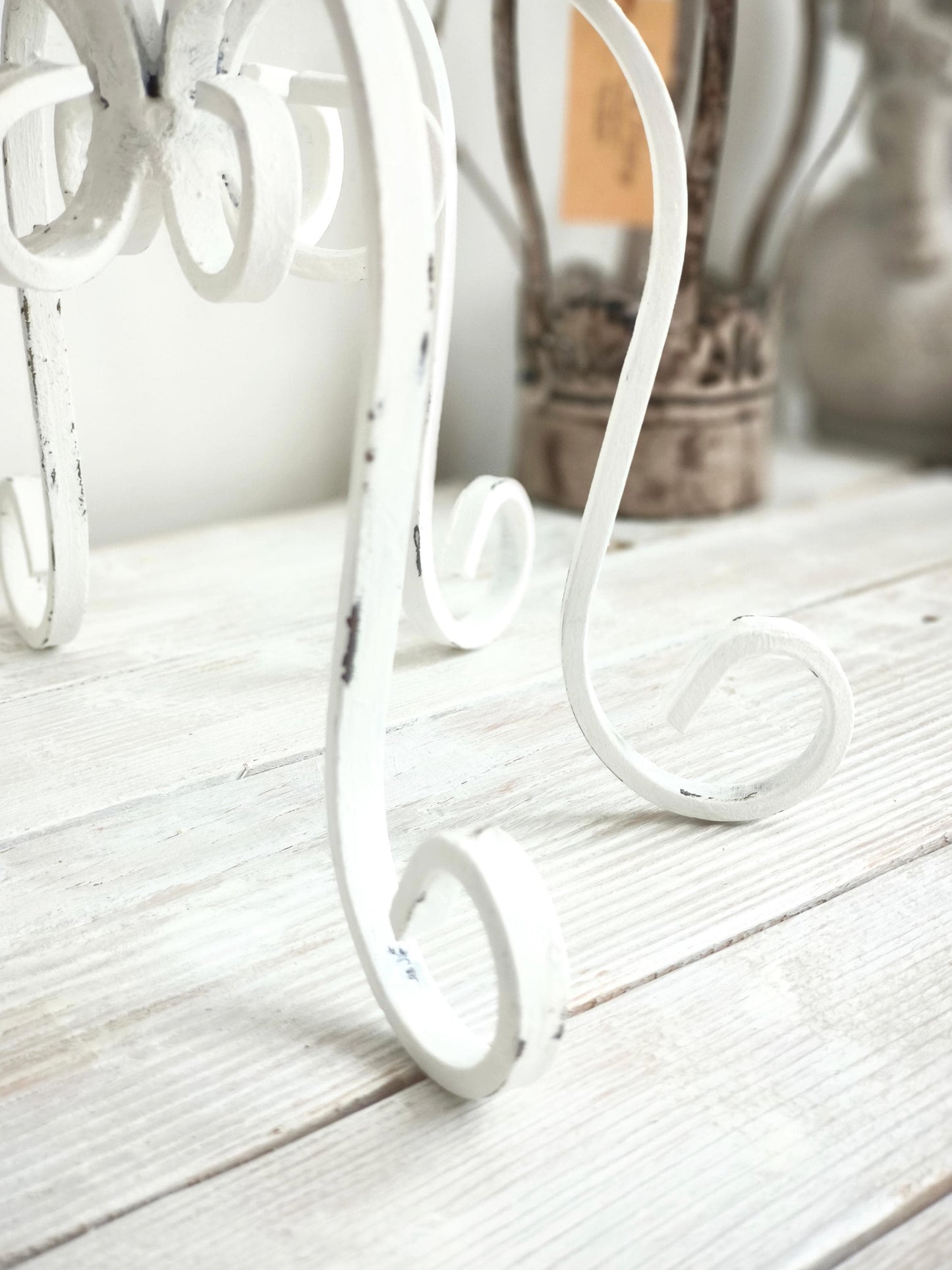 White Wrought Iron Plant Stand: Shabby Chic Metal Basket, Planter