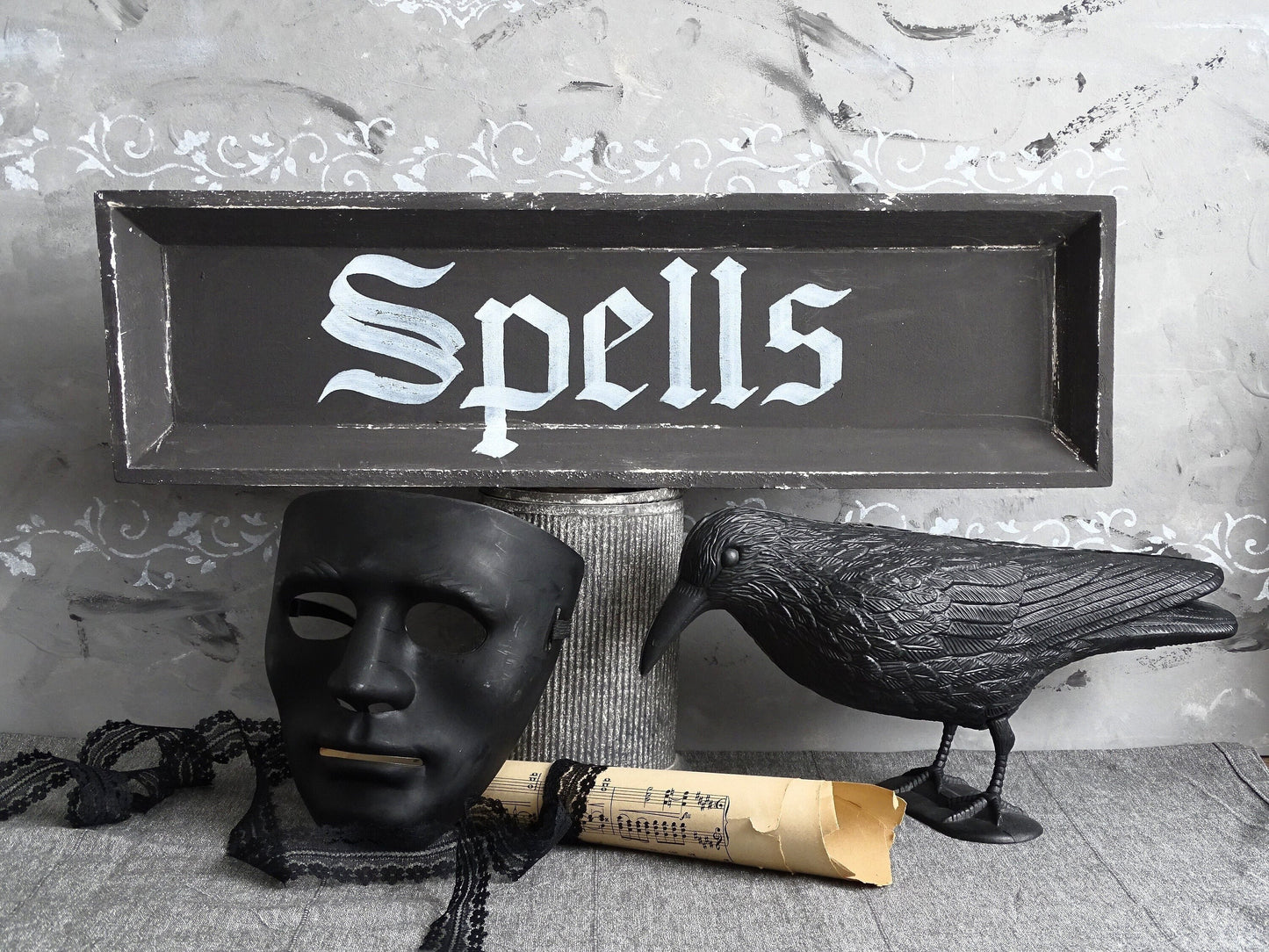 Witch SPELLS, Gothic Original Artwork on Wood, Hand Painted, Hand Lettered