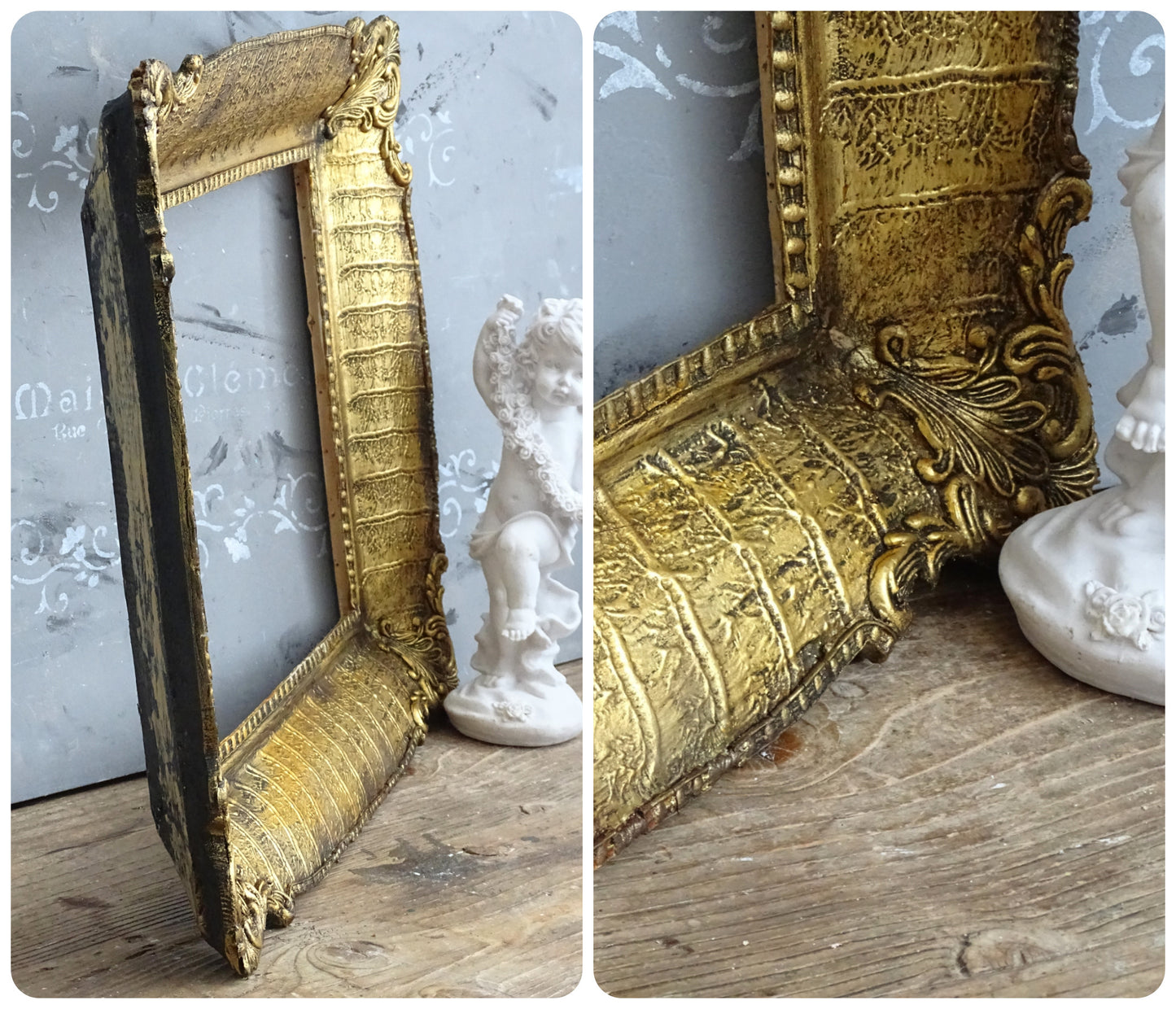 Large Ornate Gilt Wood Picture Frame: Hollywood Regency Wall Deco, Oval or Rectangle Gold Frame