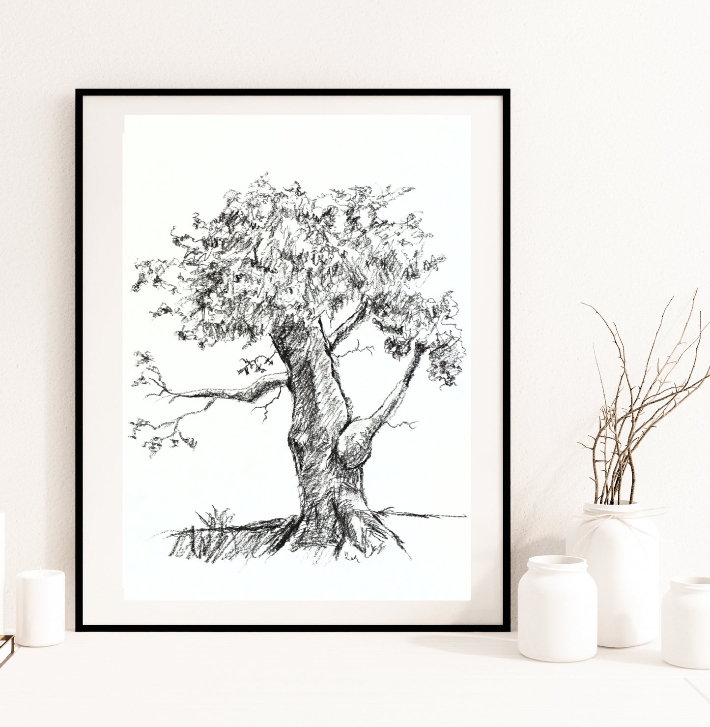Tree Original Charcoal Drawing, Sketch