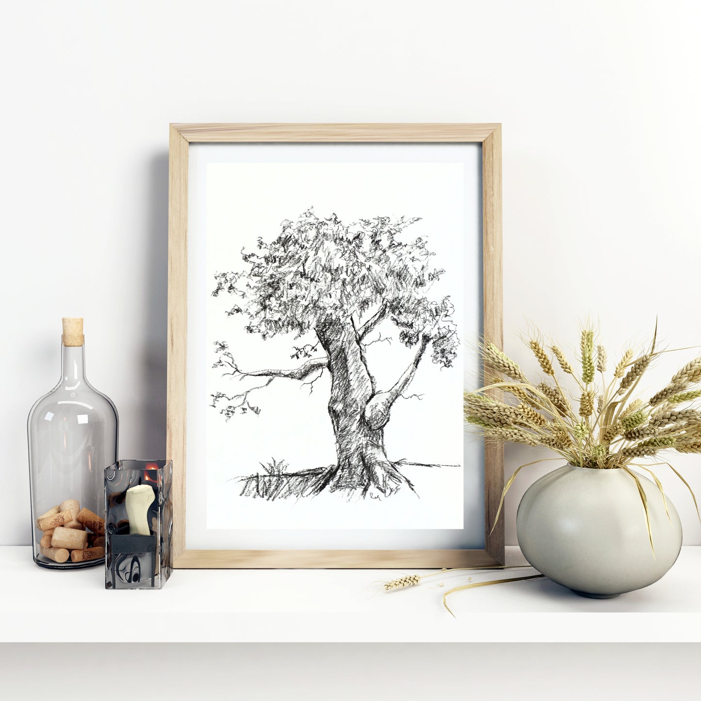 Tree Original Charcoal Drawing, Sketch