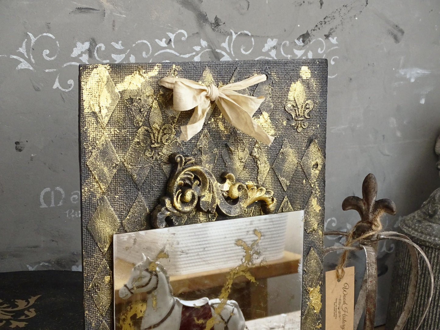 Handmade Stained Wall Mirror Black Gold, Old Looking Antiqued Distressed Wall Mirror, Hand Silvered Aged Wall Mirror