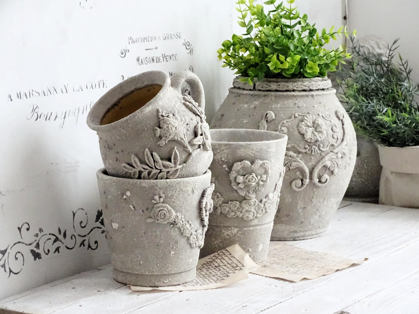 Distressed Gray Ceramic Plant Pot Stone Effect, Textured Planter, Flower Pot Clay Ornaments, Indoor Gardening, Rustic Pottery Vase
