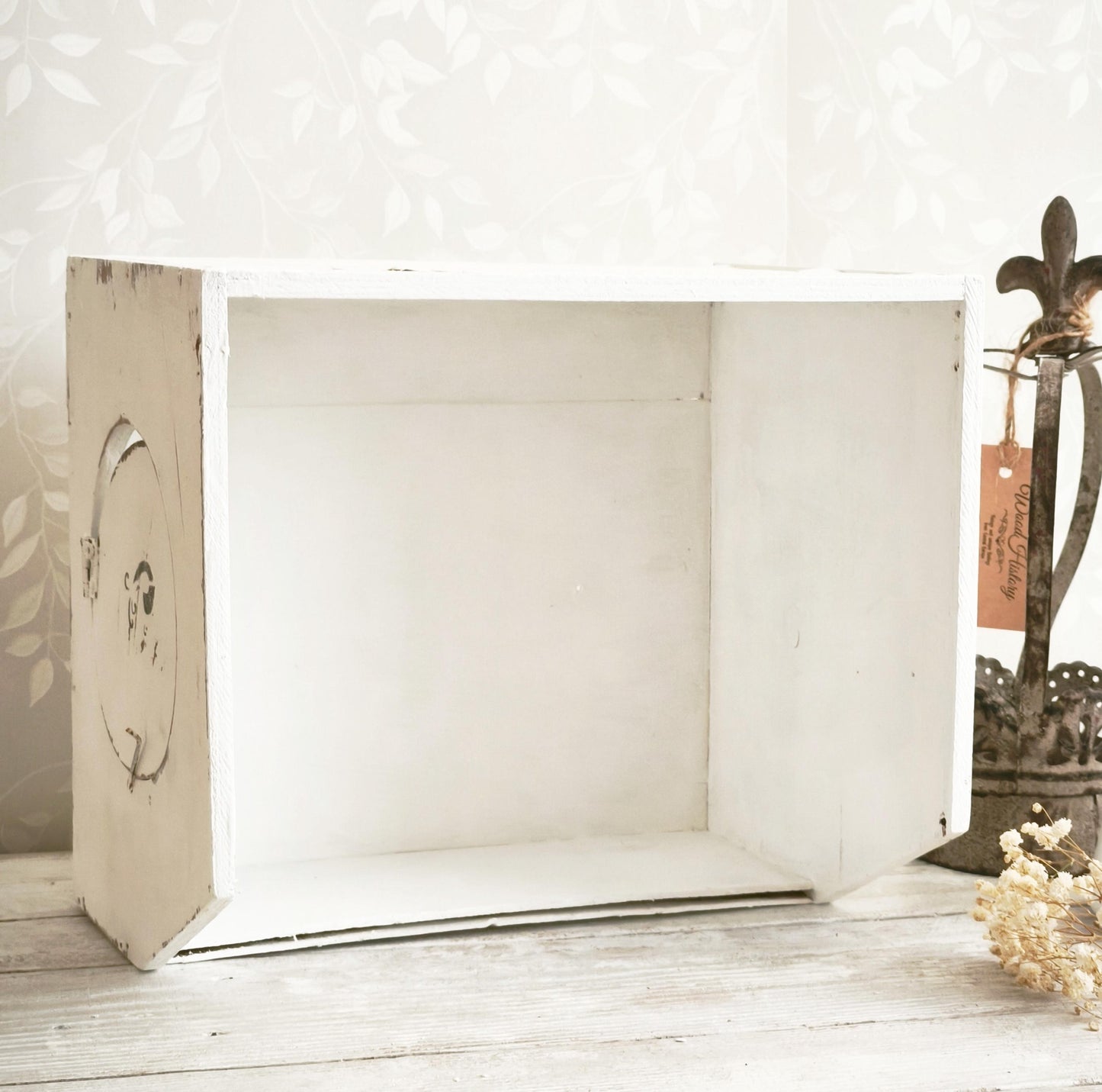White Wood Storage Box w/ Side Opening, Crate, Tray, Shabby Chic, Large Kitchen Counter Display Box, Modern Farmhouse Decor
