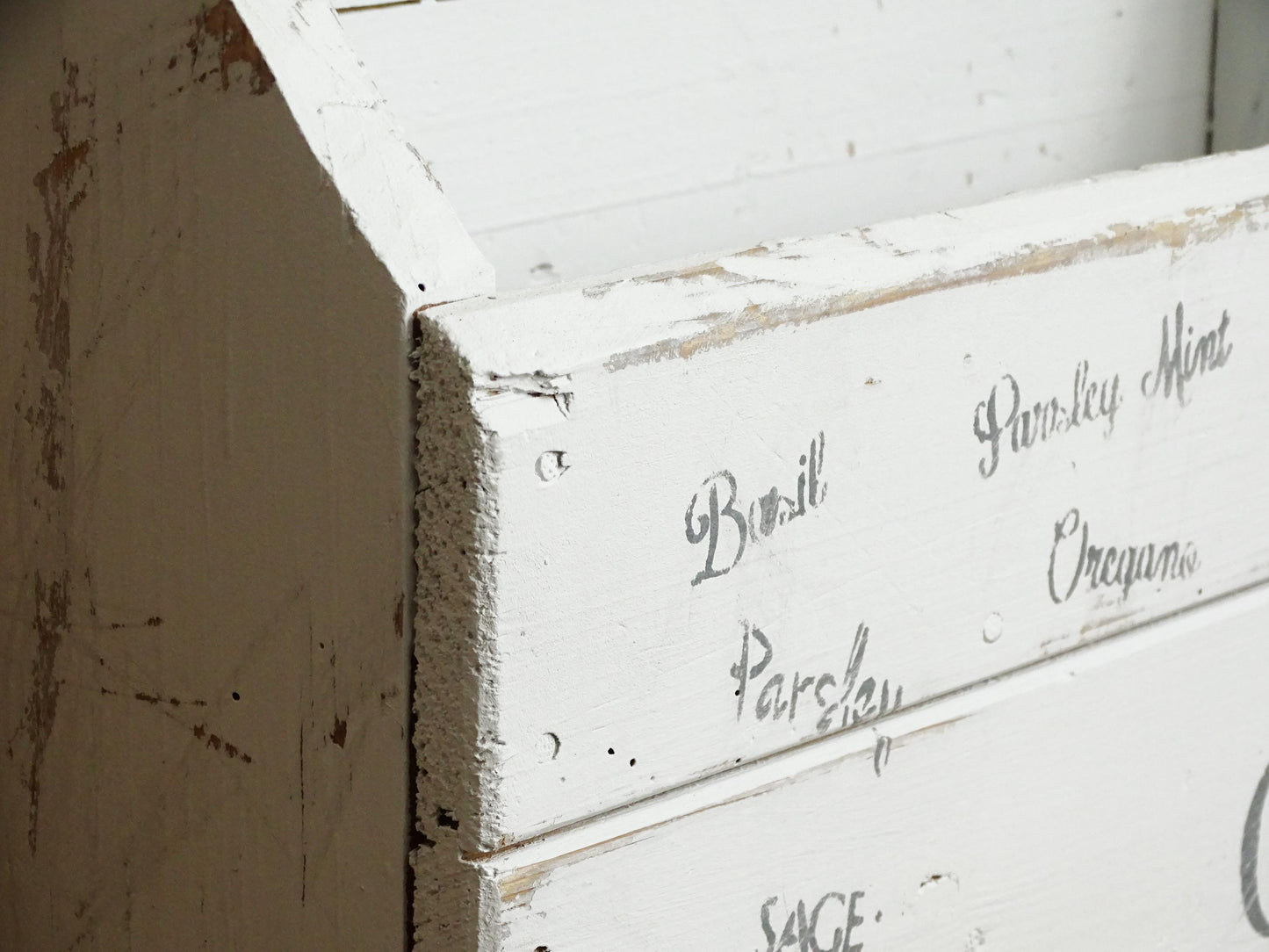 White Wood Toolbox with Handle, Caddy, Carpenter Tool Box, Garden Tote, Farmhouse Tool Carrier, Compartment Storage Box, Wood Trug Basket