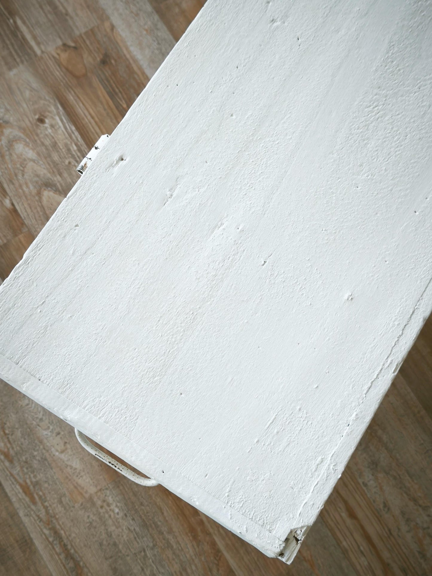 Antique White Wood Storage Bench: Shabby Chic Farmhouse Trunk, Industrial Legs