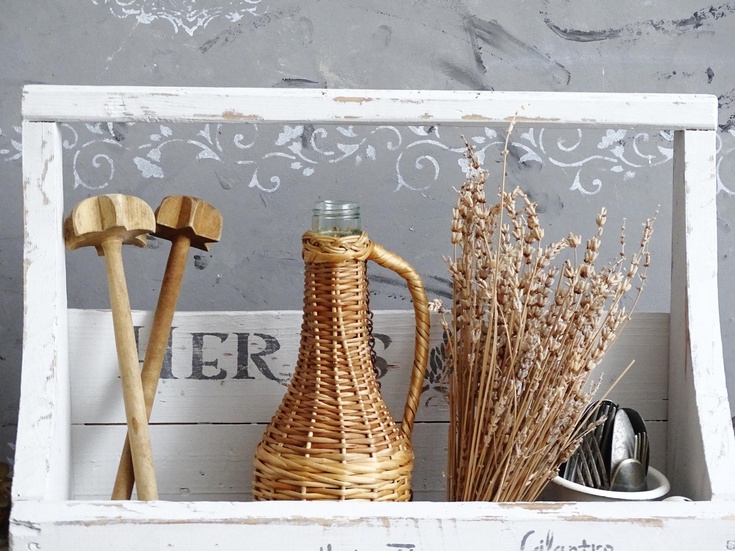 White Wood Toolbox with Handle, Caddy, Carpenter Tool Box, Garden Tote, Farmhouse Tool Carrier, Compartment Storage Box, Wood Trug Basket