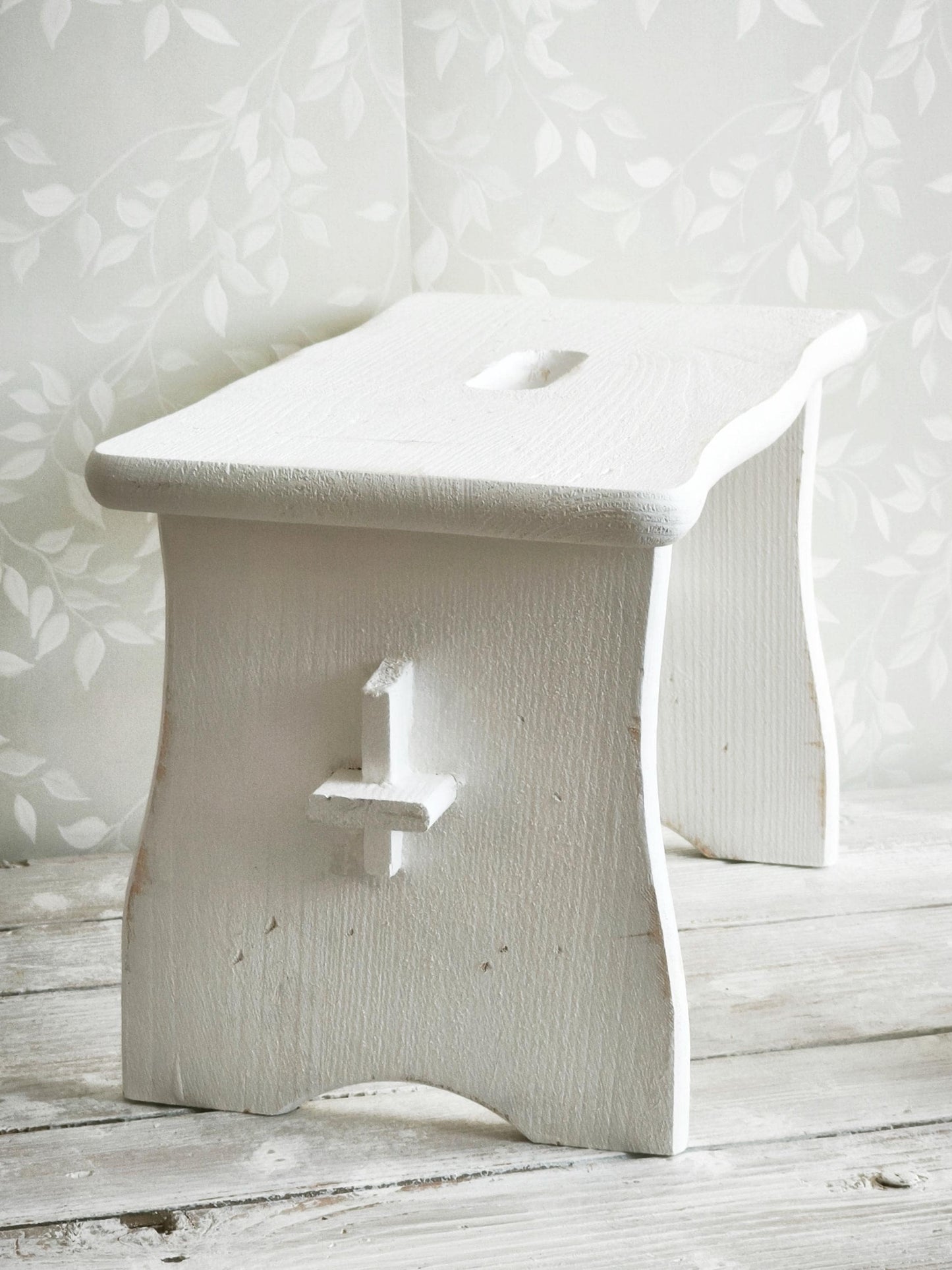 Primitive White Wood Step Stool: Rustic Modern Farmhouse Decor, Plant Stand