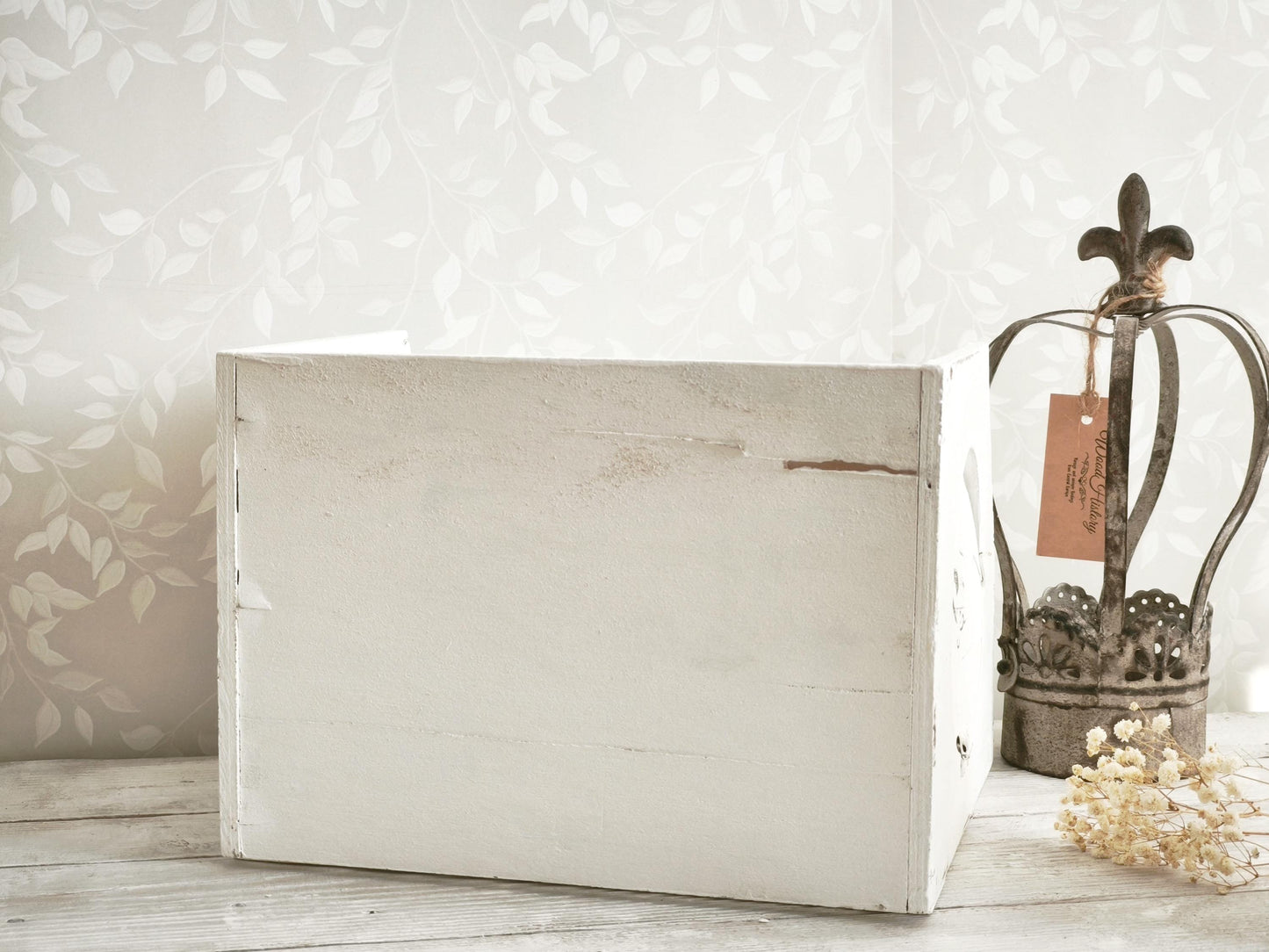 White Wood Storage Box w/ Side Opening, Crate, Tray, Shabby Chic, Large Kitchen Counter Display Box, Modern Farmhouse Decor