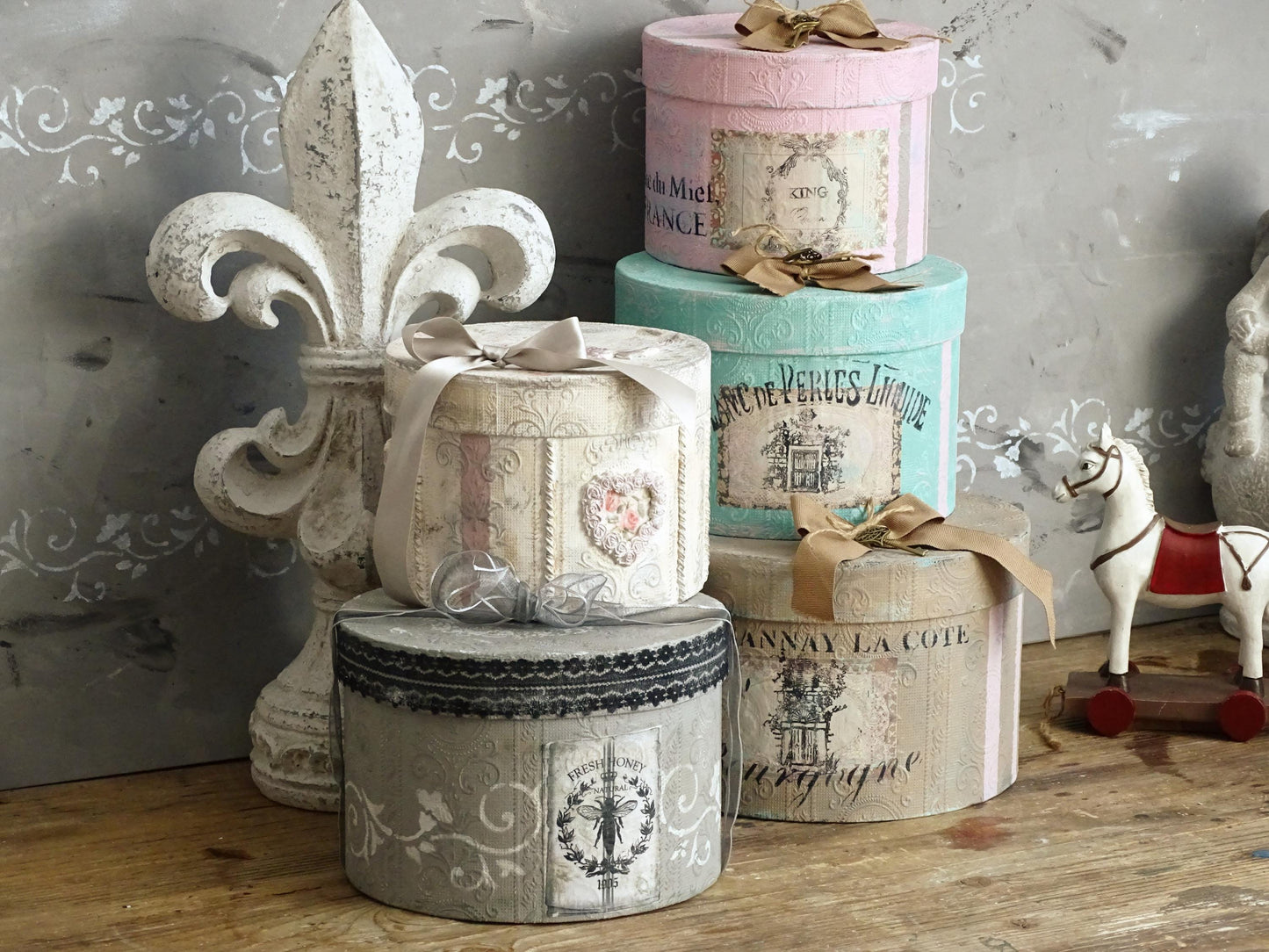 Shabby Chic Hat Box: Aged French Country Decor, Romantic Storage