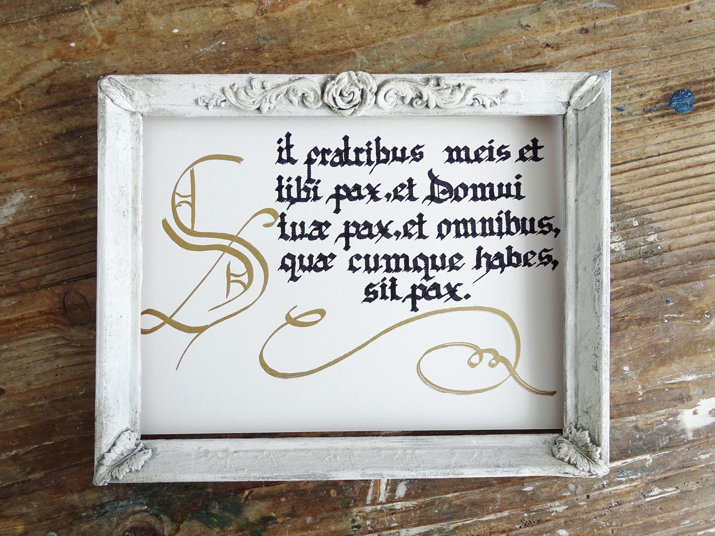 Original Artwork Hand Lettered Latin House Blessing: Gothic Calligraphy Ink Art