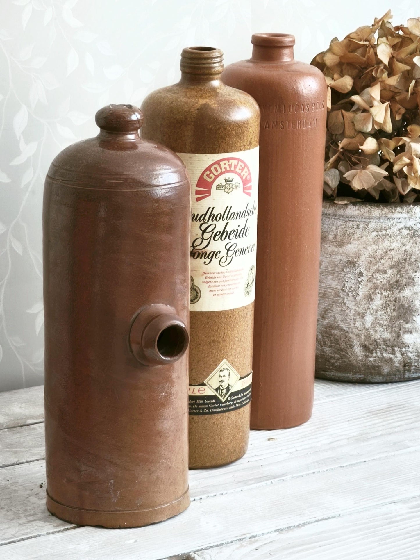 Antique Stoneware Bottle Salt Glazed, Ironstone Pottery Liquor Jar, Ceramic Vase, Hot Water Bottle, Bed Warmer, Modern Farmhouse Decor