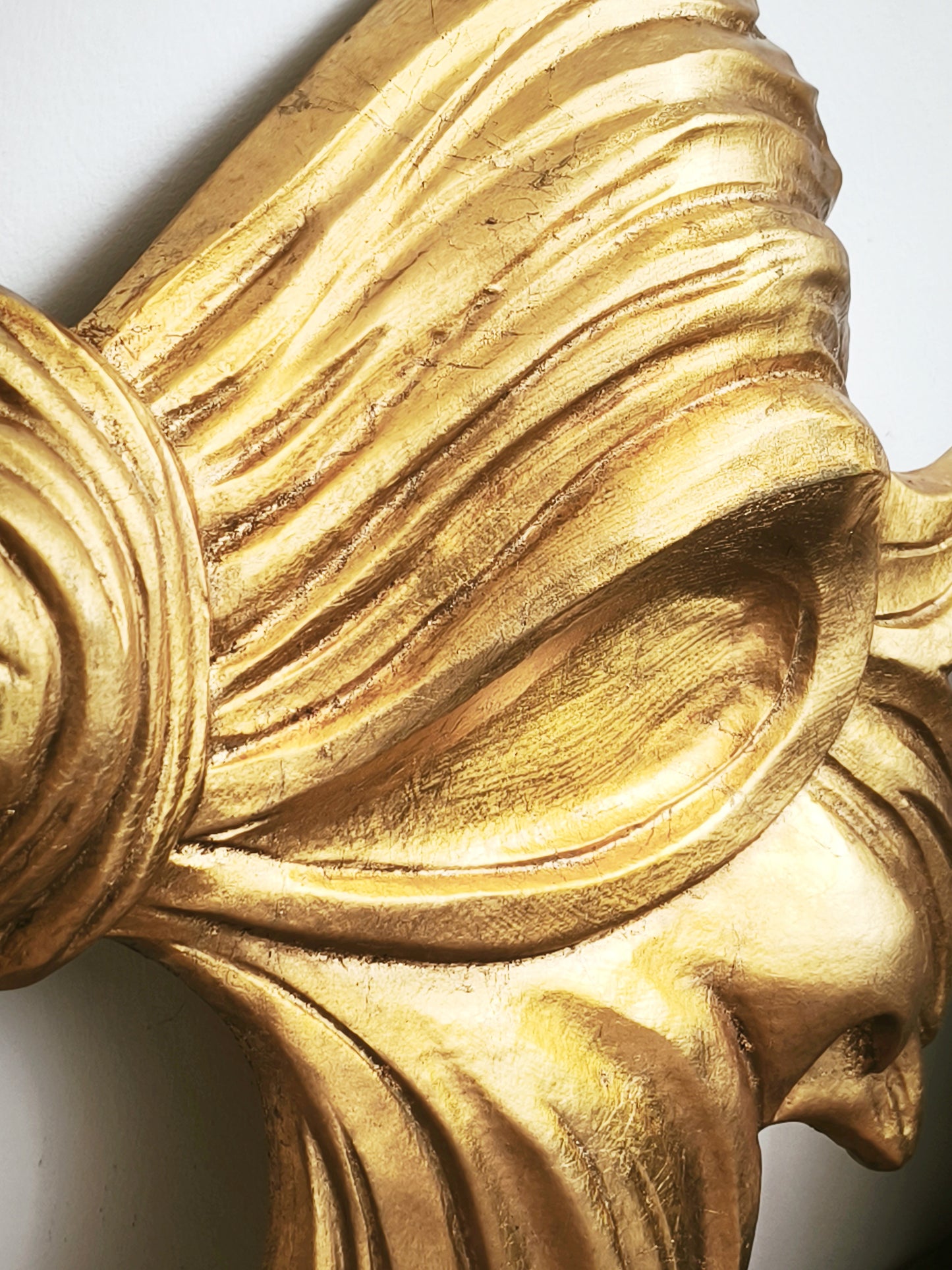 33.9" Hand Carved Gold Wood Bow Plaque, Extra Large Wall Pediment, Panel, Florentine Wall Decor