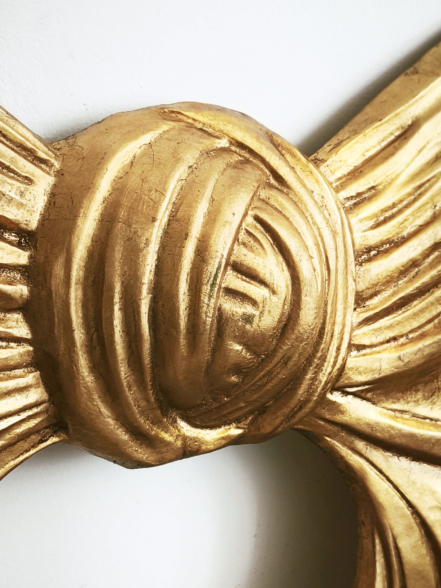 33.9" Hand Carved Gold Wood Bow Plaque, Extra Large Wall Pediment, Panel, Florentine Wall Decor