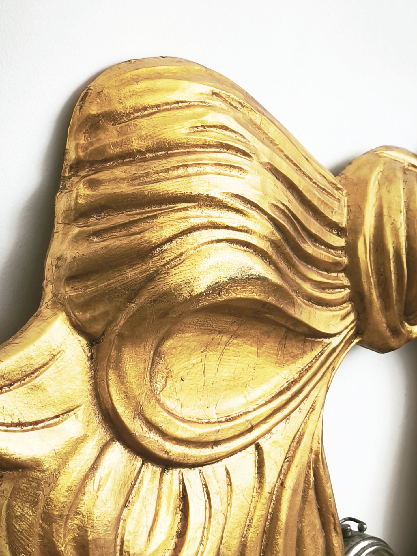 33.9" Hand Carved Gold Wood Bow Plaque, Extra Large Wall Pediment, Panel, Florentine Wall Decor