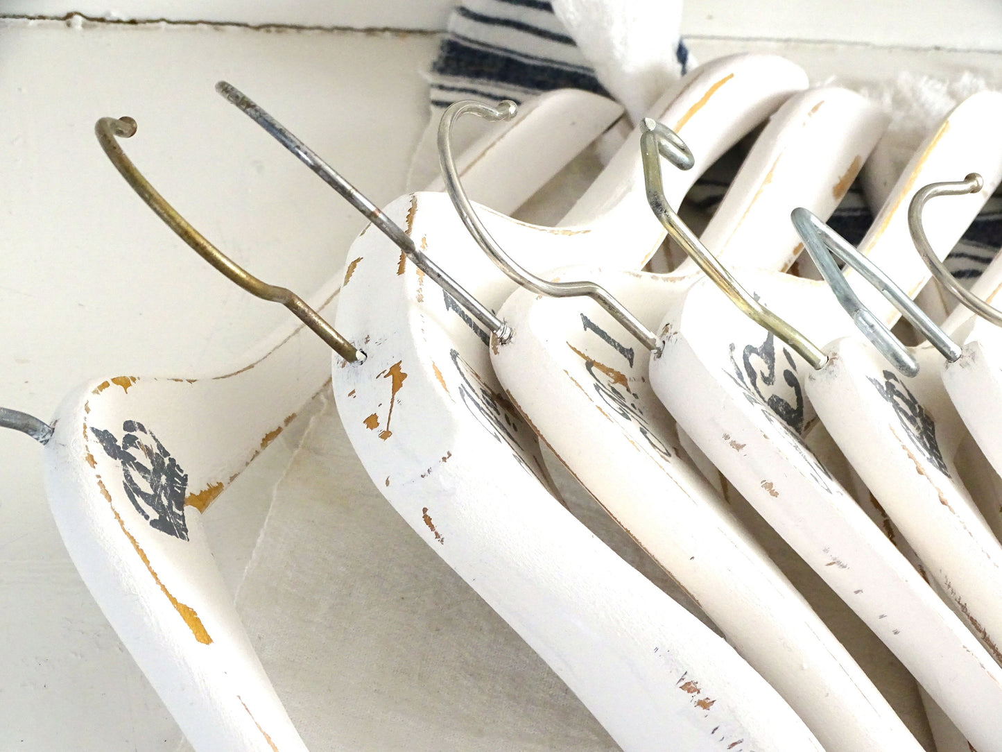 White Wood Clothes Hanger Crown, Painted Distressed Coat Pants Hanger, Shabby Chic Wedding Dress Hanger, Wedding Shower or Bridesmaid Gift