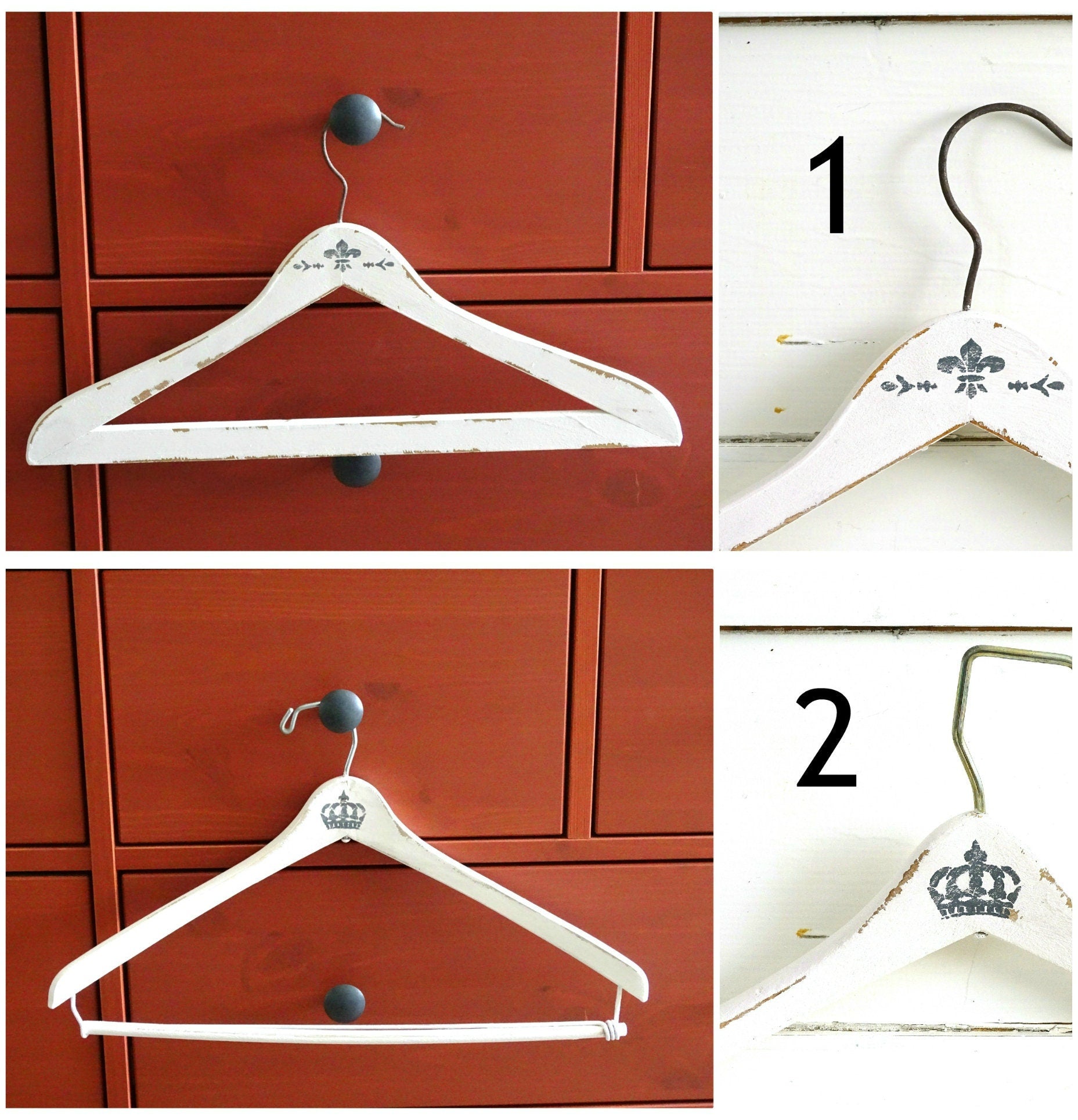 White Wood Clothes Hanger Crown, Painted Distressed Coat Pants Hanger, Shabby Chic Wedding Dress Hanger, Wedding Shower or Bridesmaid Gift