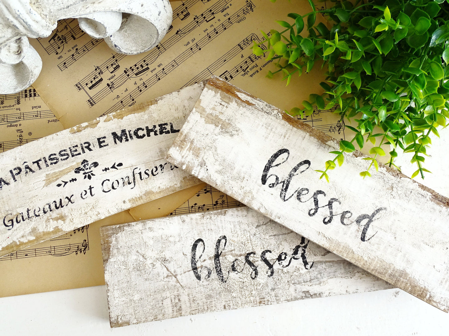 Handmade Whitewashed Wood Sign: Shabby Chic French Lettering